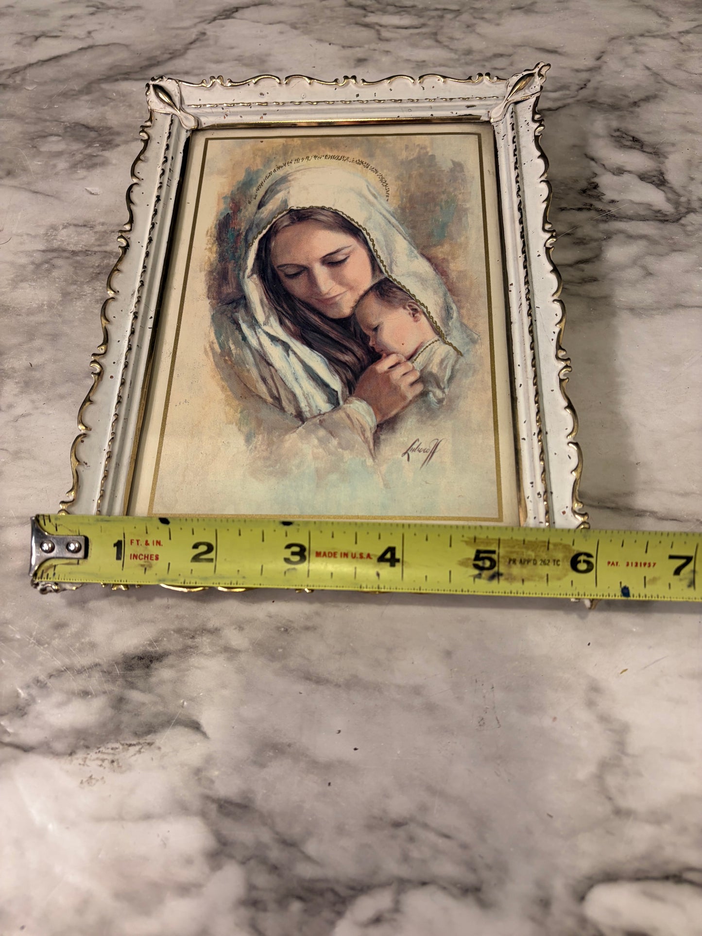 Madonna and Child in antique cream frame