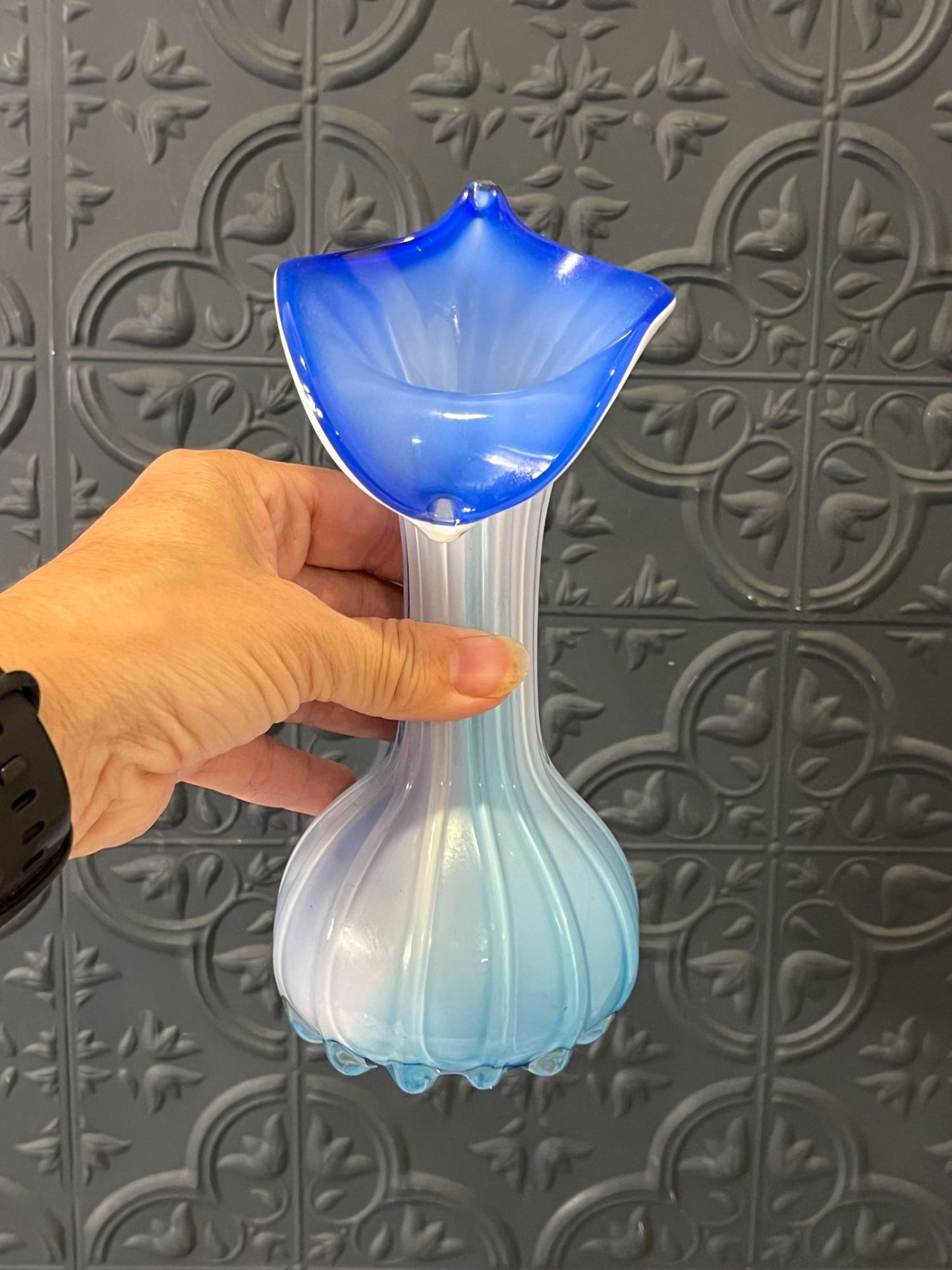 Blue Hand Blown Jack In The Pulpit Vase