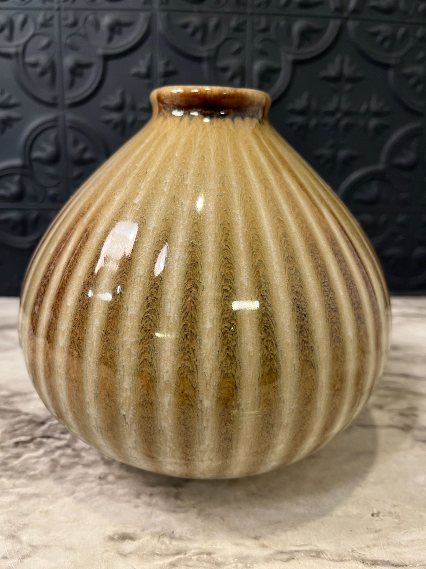 Brown Striped Vase Round