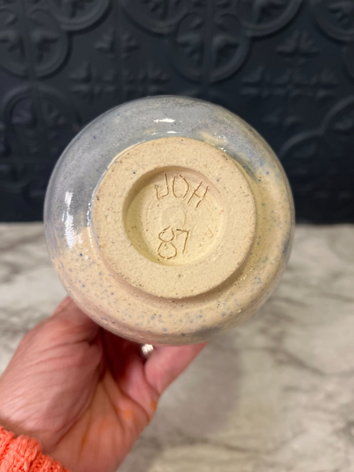 Blue and Cream Drip Pottery Vase