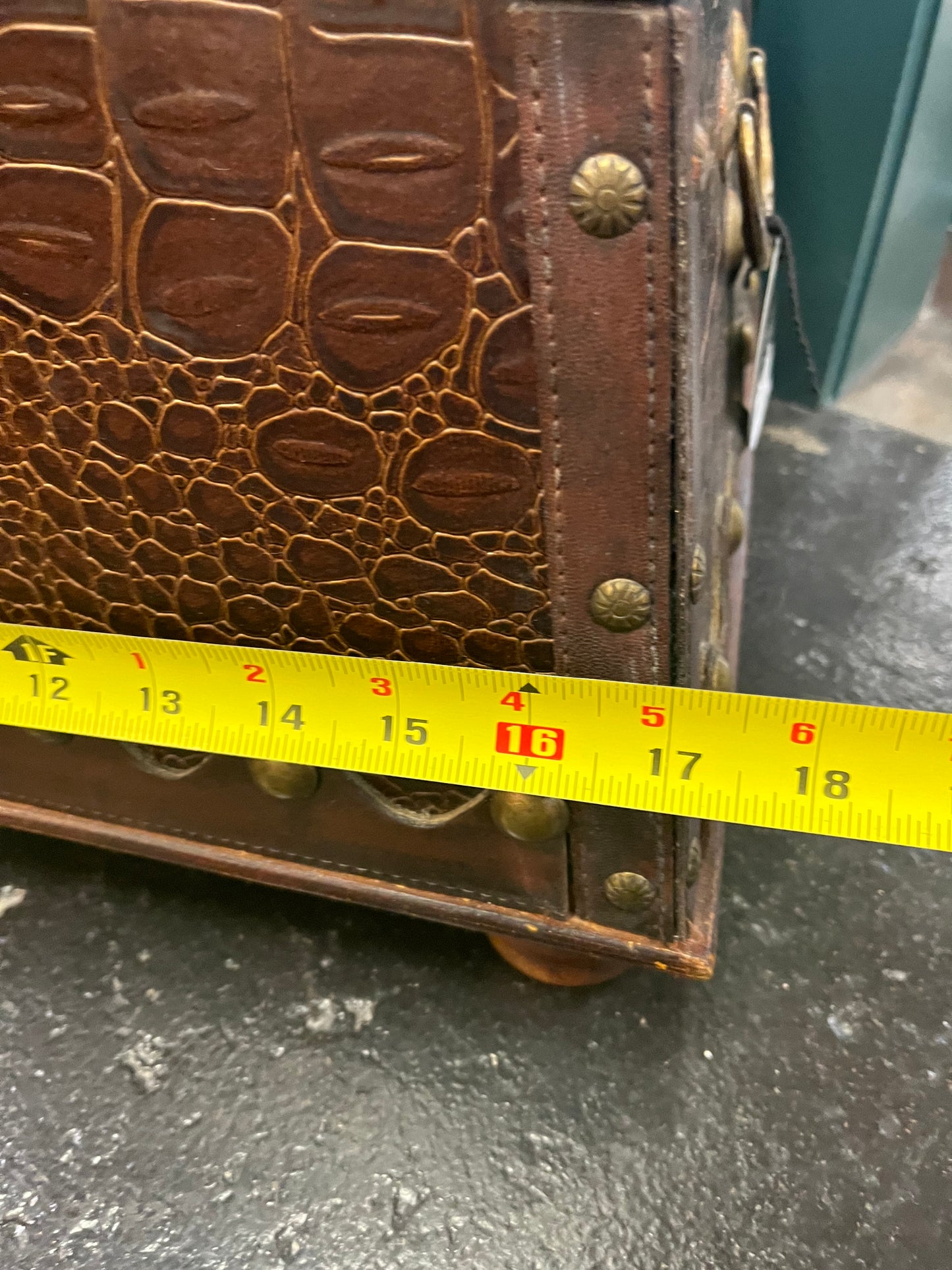 Footed Faux Alligator Chest With Handles