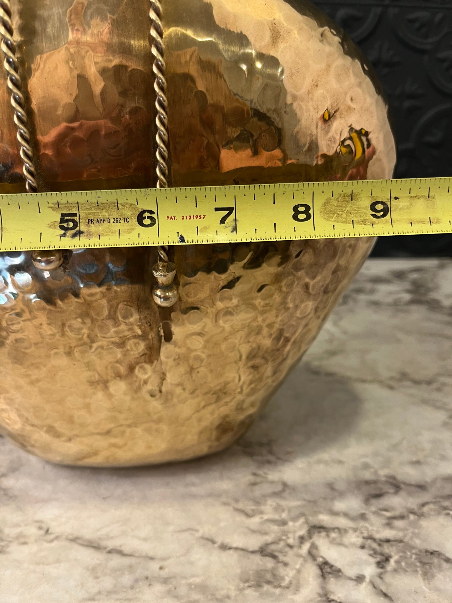 Dimpled Brass Vase Heart Shape with Rope Detail