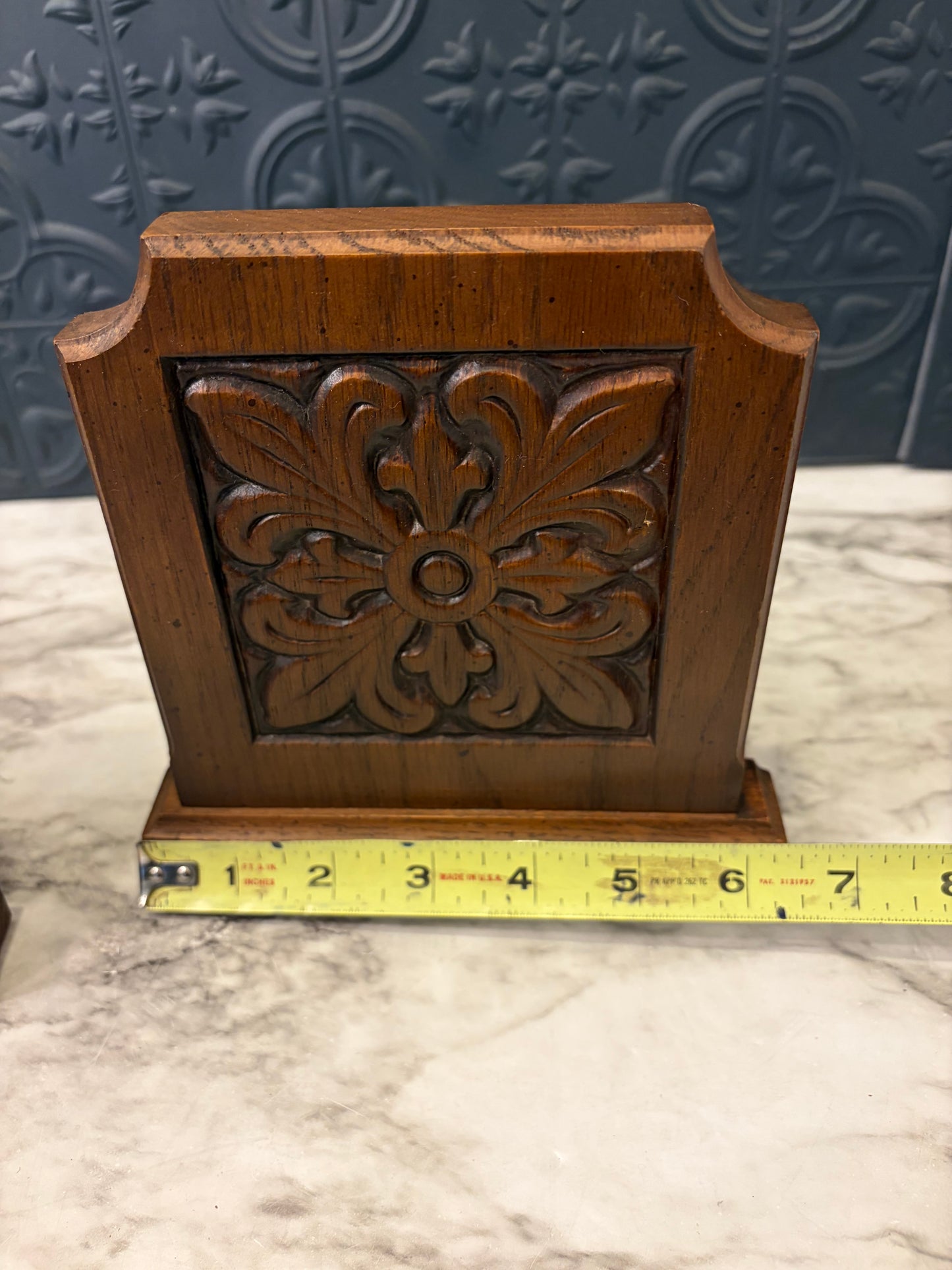 Carved Wood Bookends with Floral Motif
