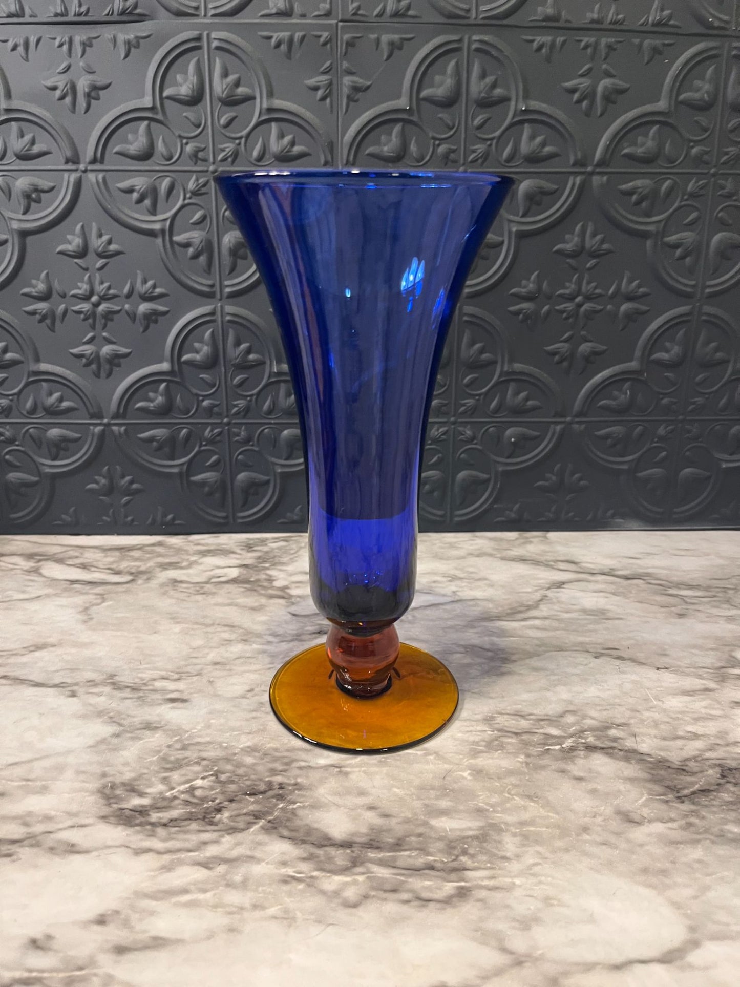 Cobalt Glass With Amber Vase