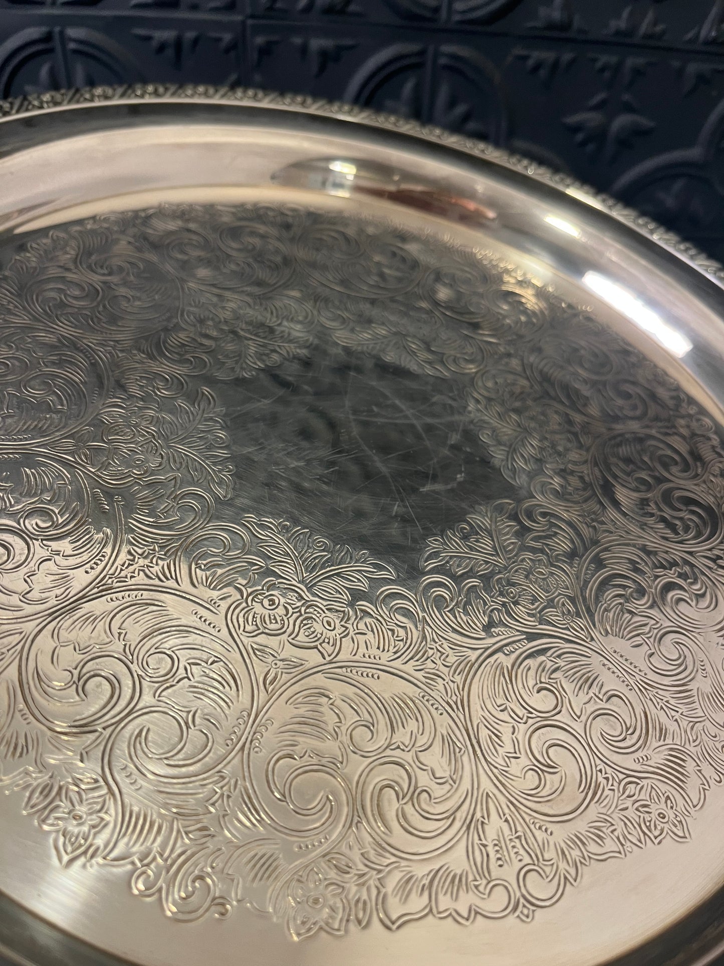 12" Etched Silver Plate Tray