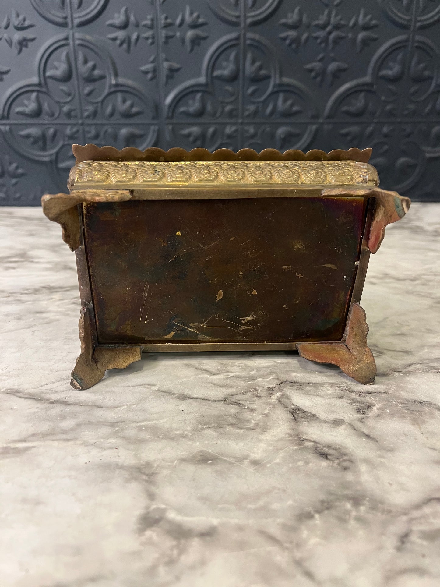 Brass Jewelry Box with Red Lining