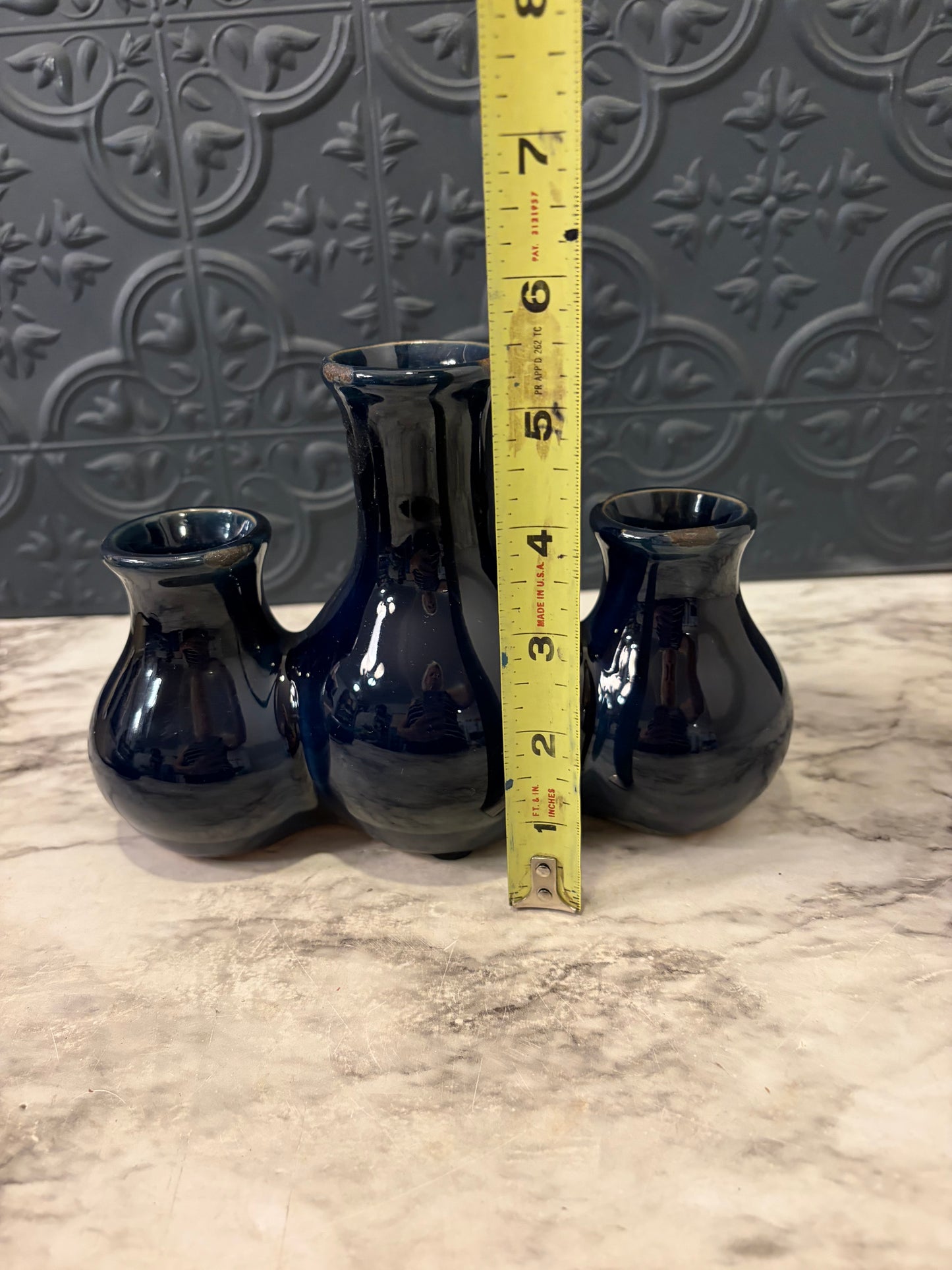 Dark Cobalt Glazed Triple Attached Vases