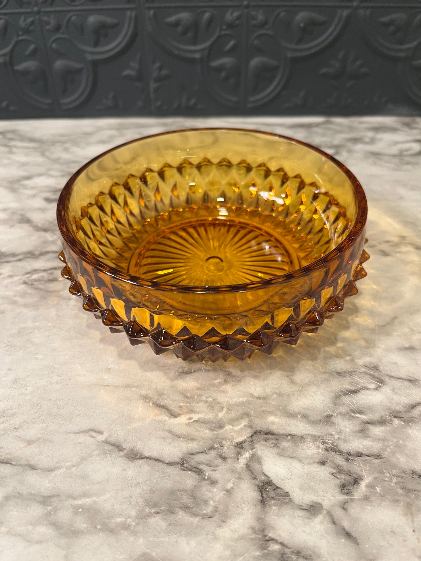 Amber Indiana Glass Diamond Point Bowl