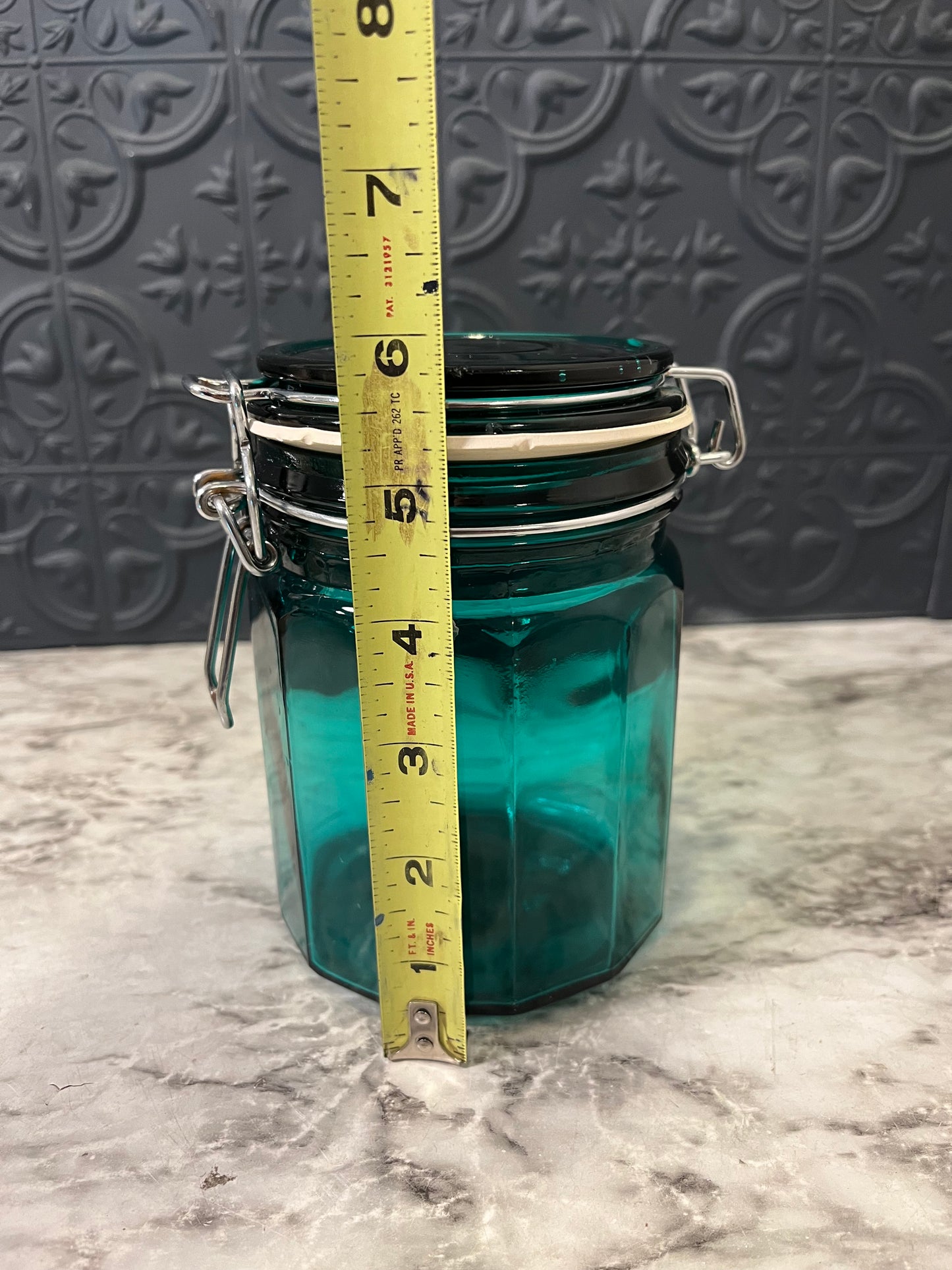 Teal Green Glass Canister 6"