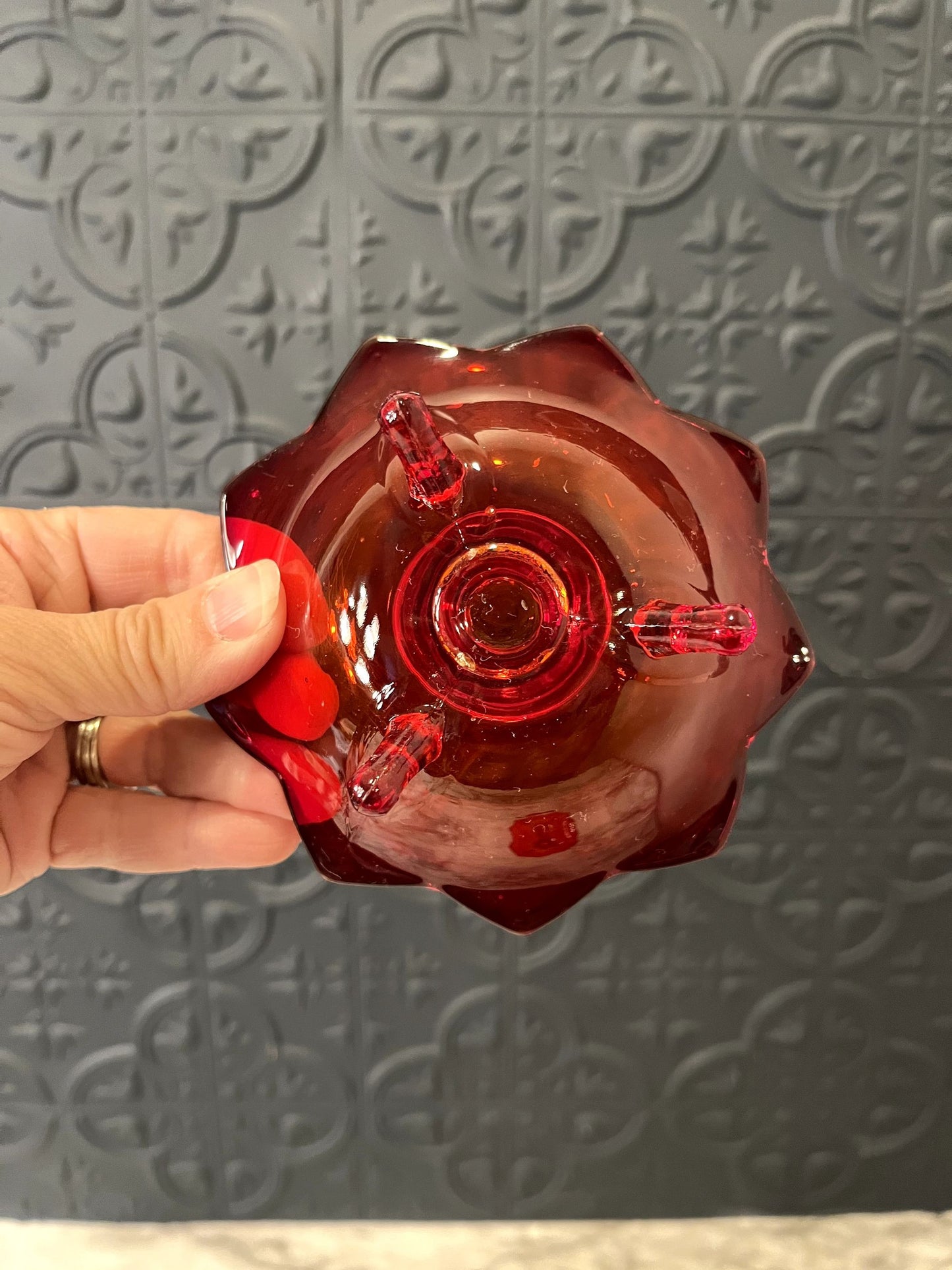 Ruby Red Fenton Flower candle holders x 2