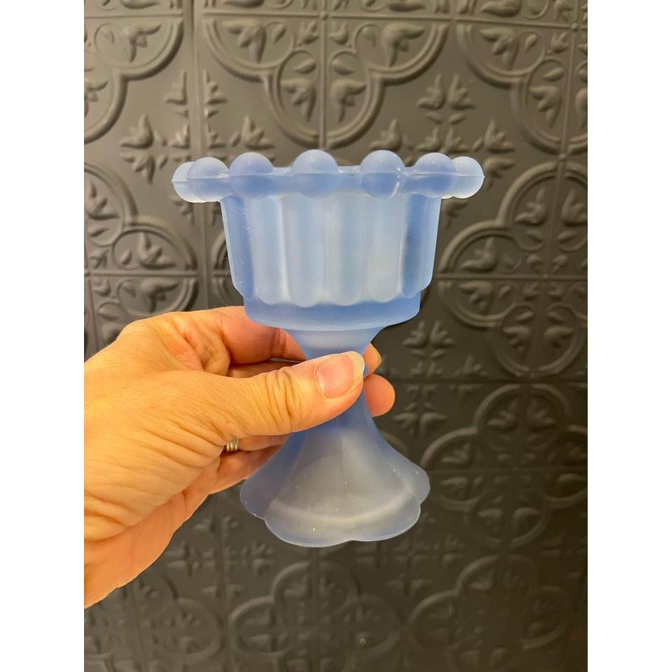 Blue Satin Glass Votive Holders Set of 2