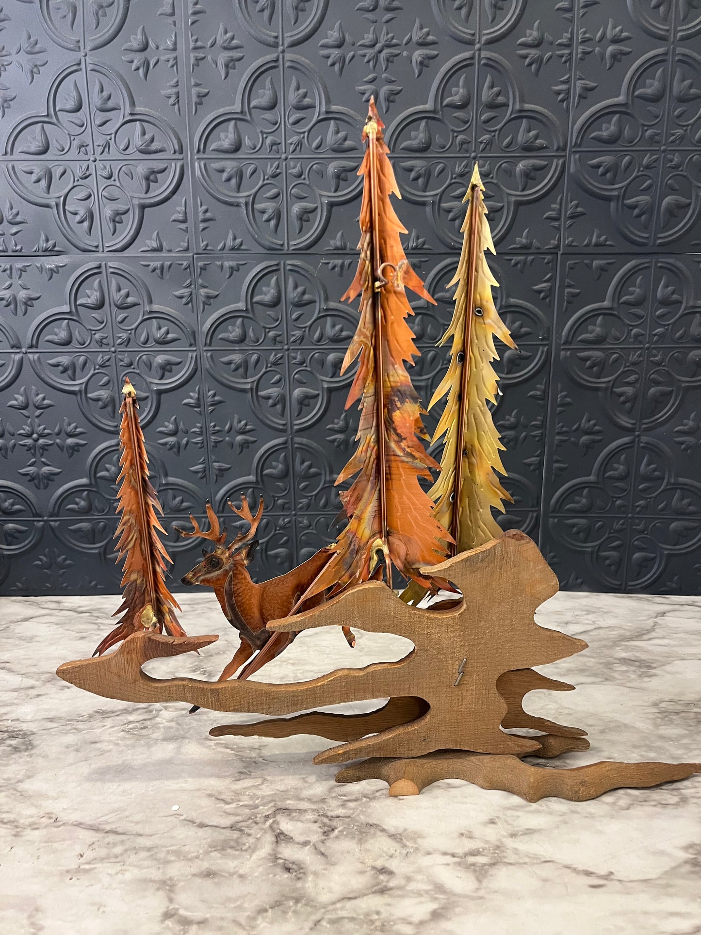 Wood Brass and Copper Deer and Trees