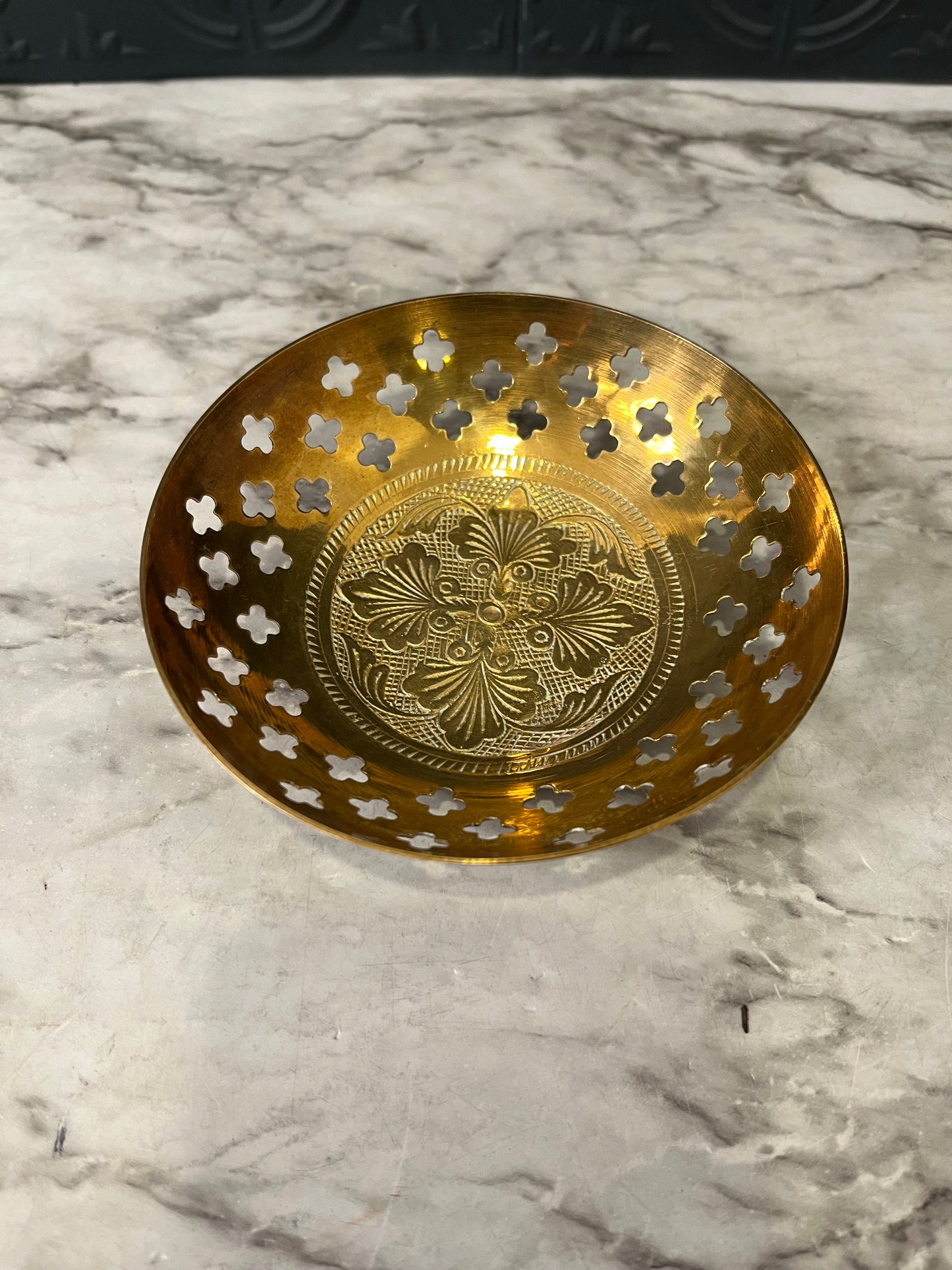 Small Brass bowl with Leaves and cutouts