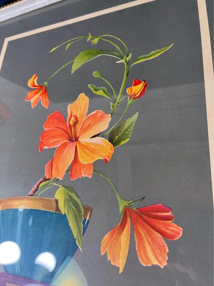 Orange flowers in pot print