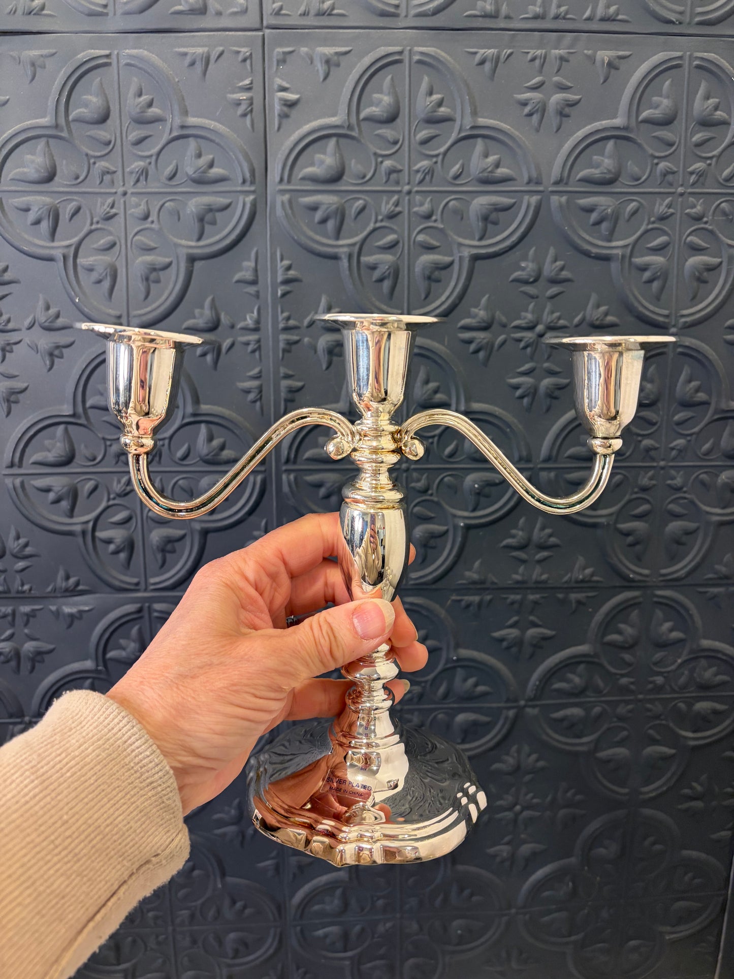 Silver Plate Candelabra Three Arm