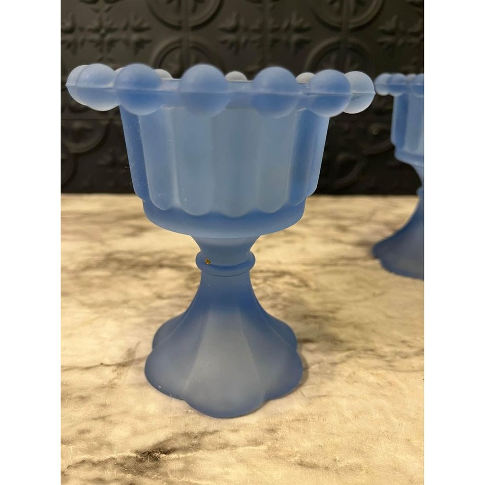 Blue Satin Glass Votive Holders Set of 2