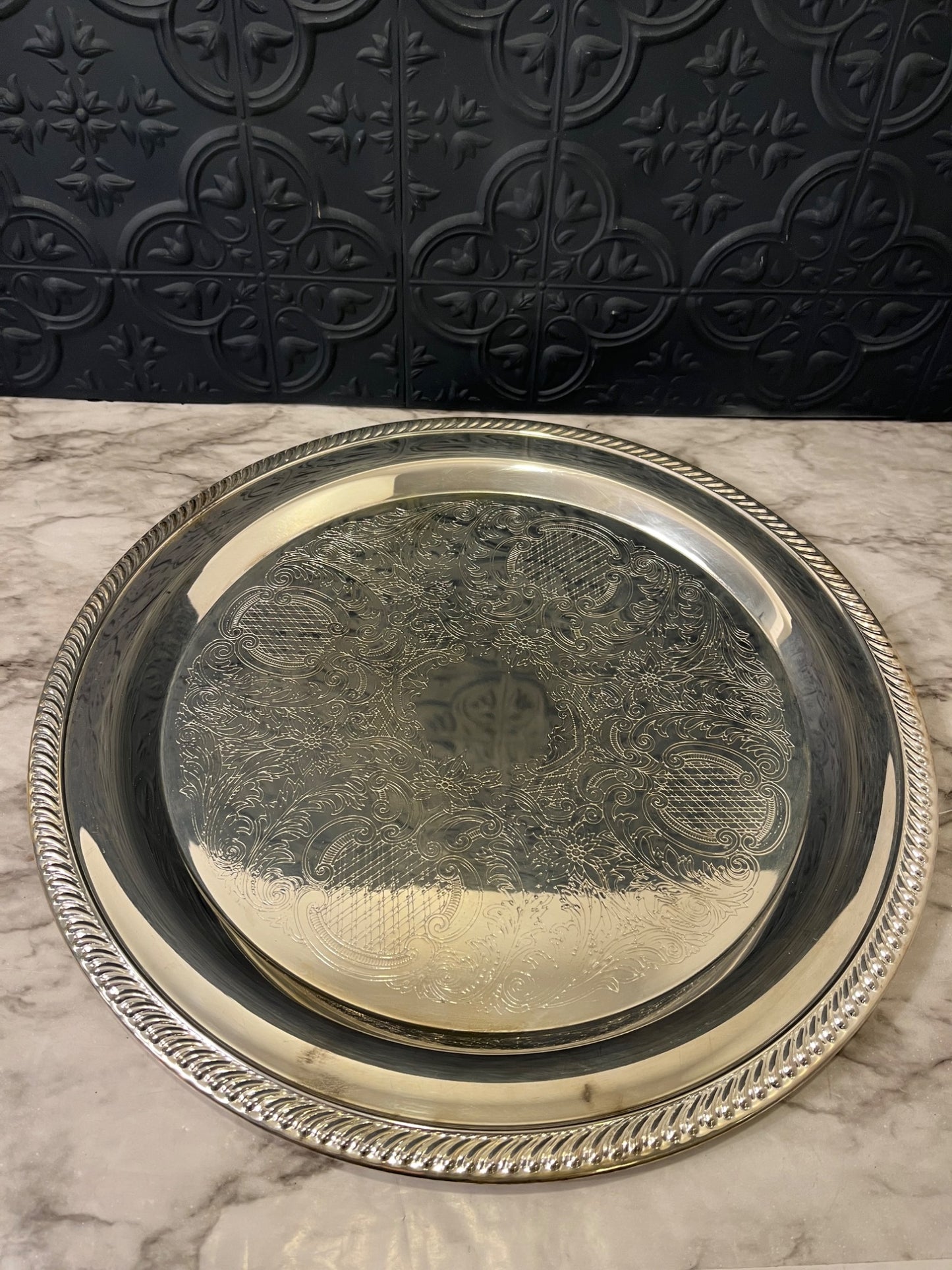 Round Silver plated tray with handles