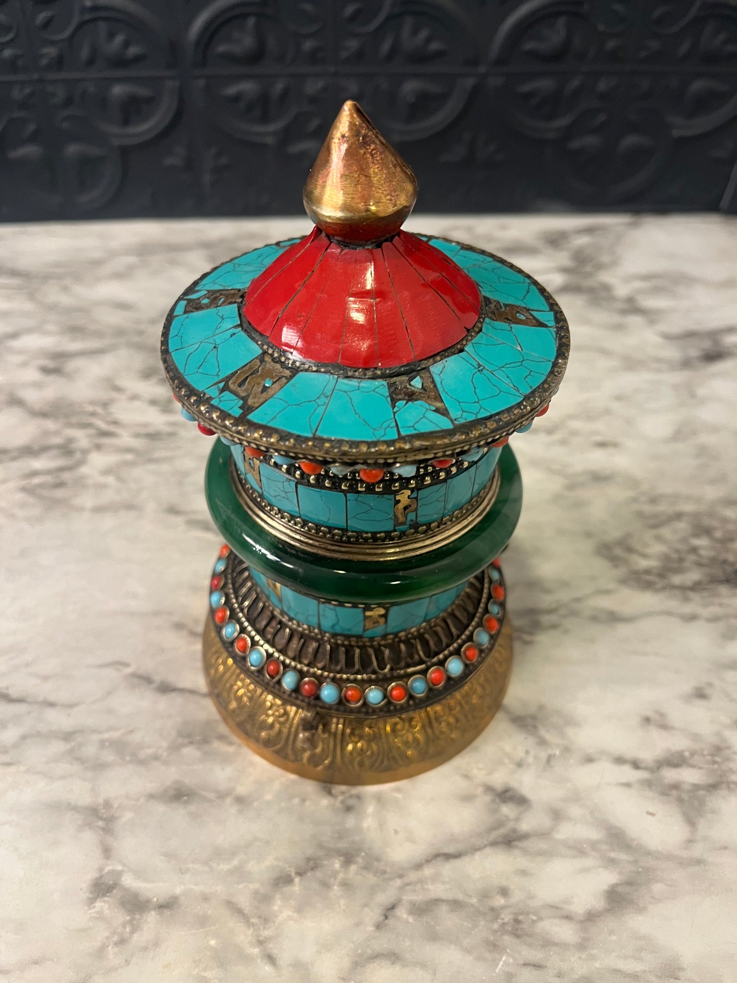 Tibetian Brass and Enamel Prayer Wheel