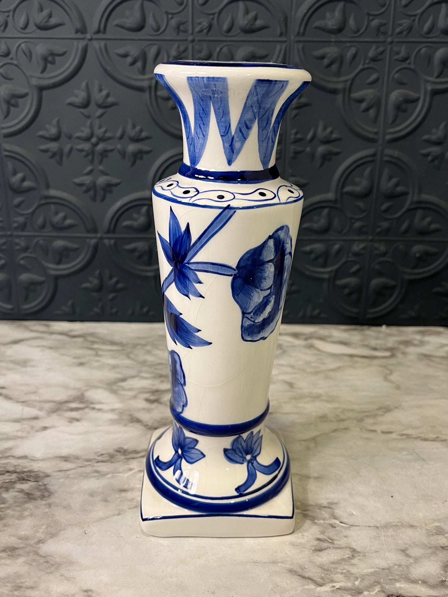 Blue and white Candle Holder 8.5:"