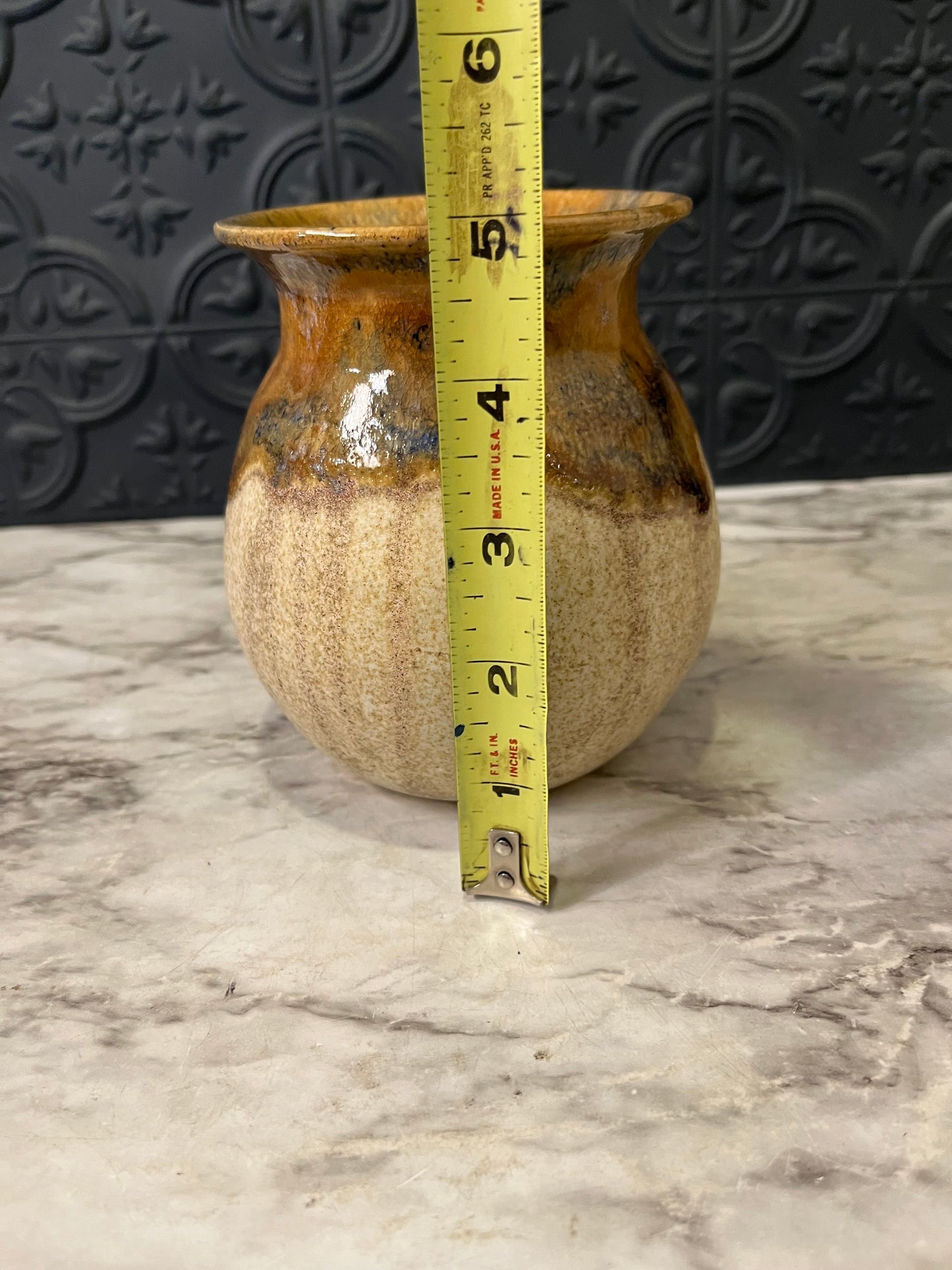 Studio Pottery Pot with brown drip glaze