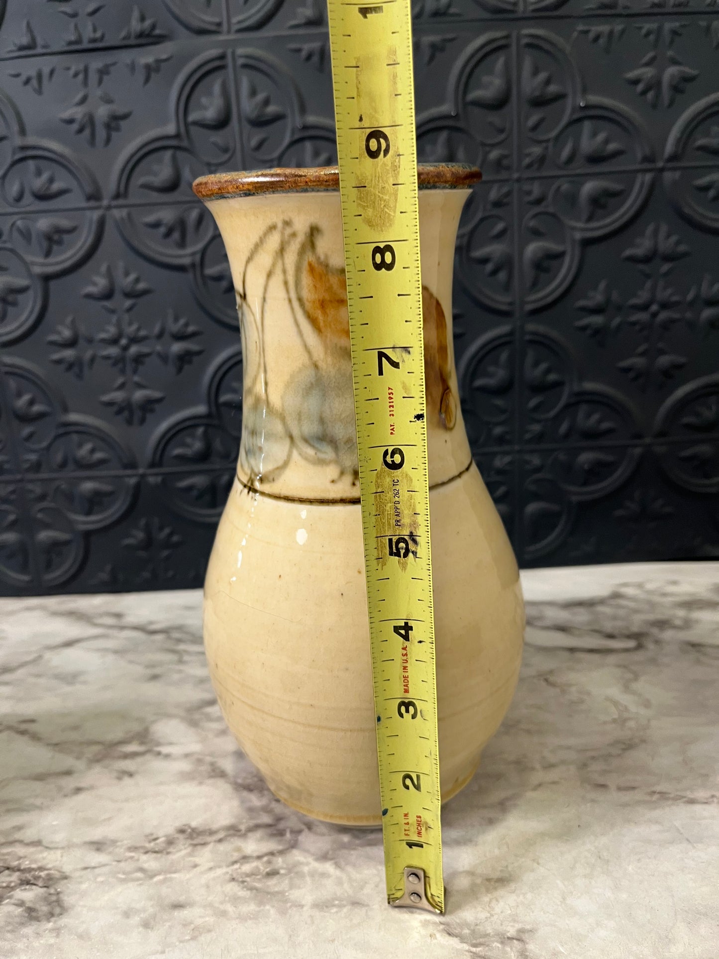 Light Yellow Pottery Vase with Blueberries