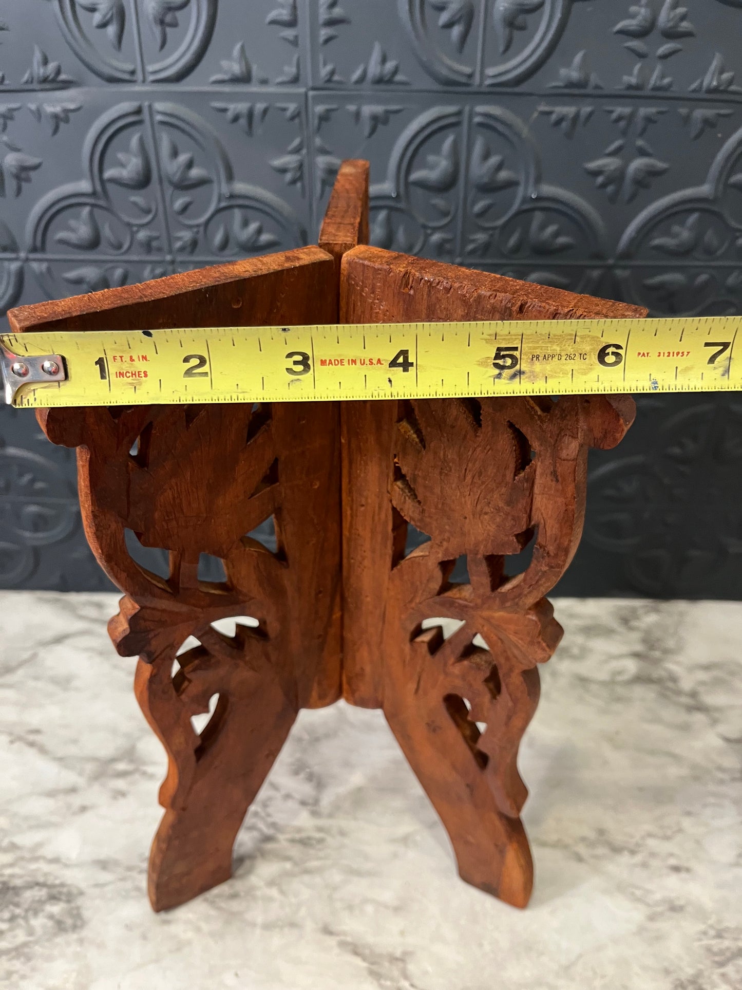 Tripod Wood Carved Plant Stand
