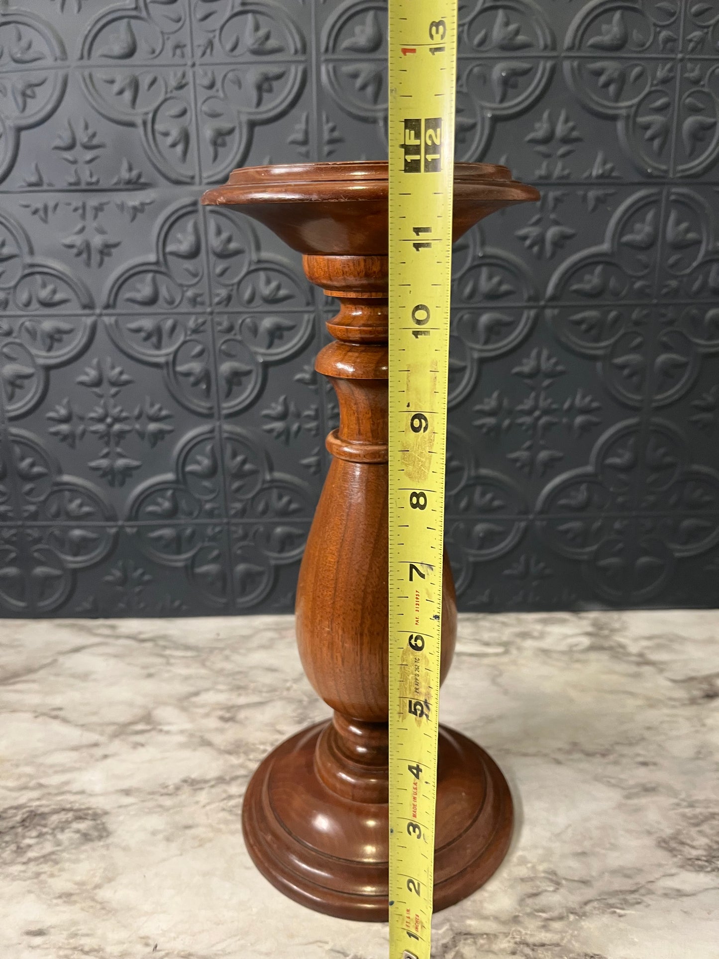 Tall Wood Turned Pillar Holder 12"