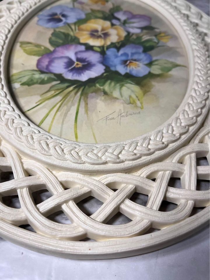 Vintage Homco Lattice Frame Pansy Picture