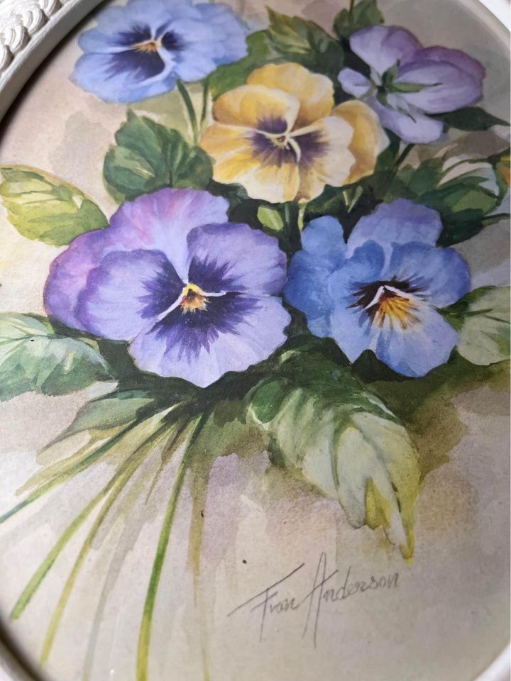 Vintage Homco Lattice Frame Pansy Picture