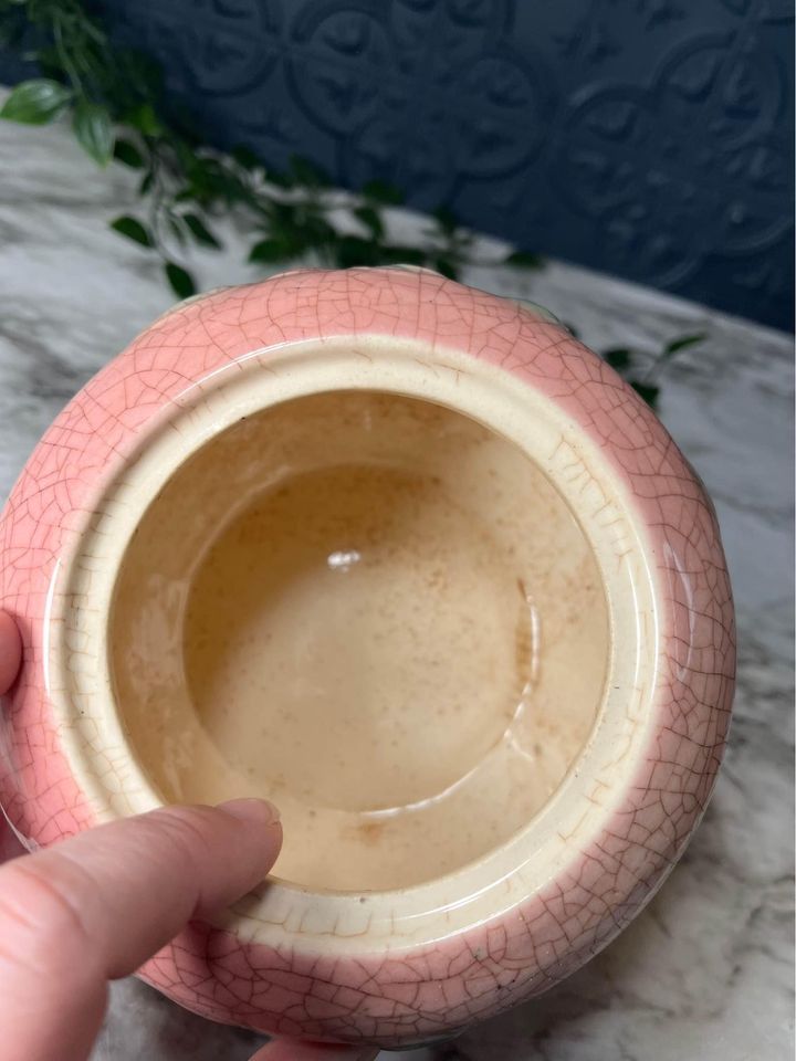 Crackle Pink Planter Pot With Flowers