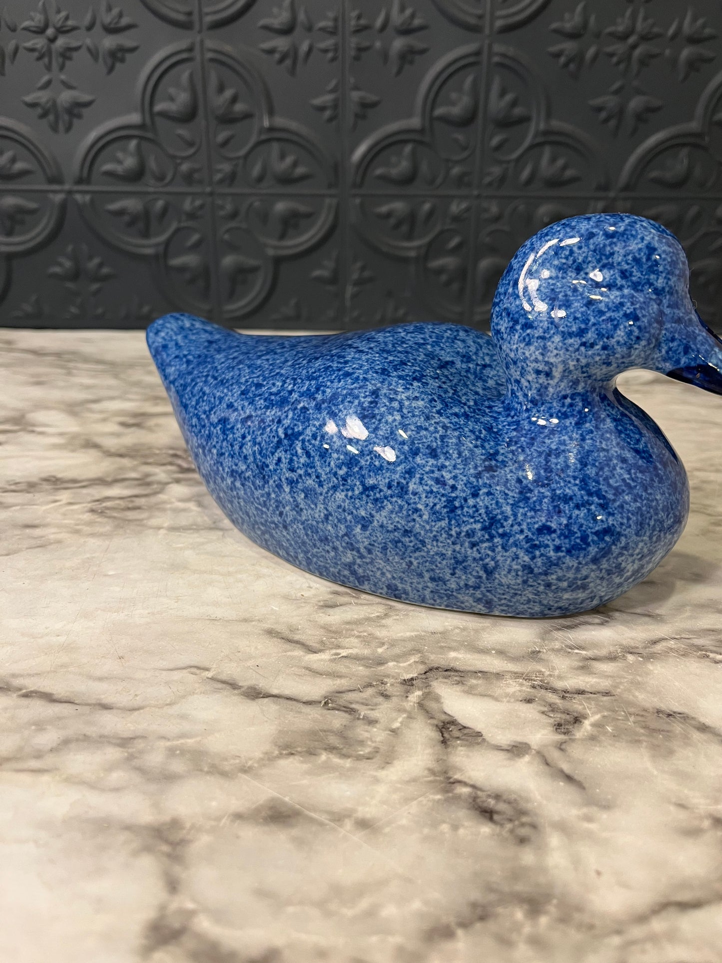 Blue Speckled Ceramic Duck