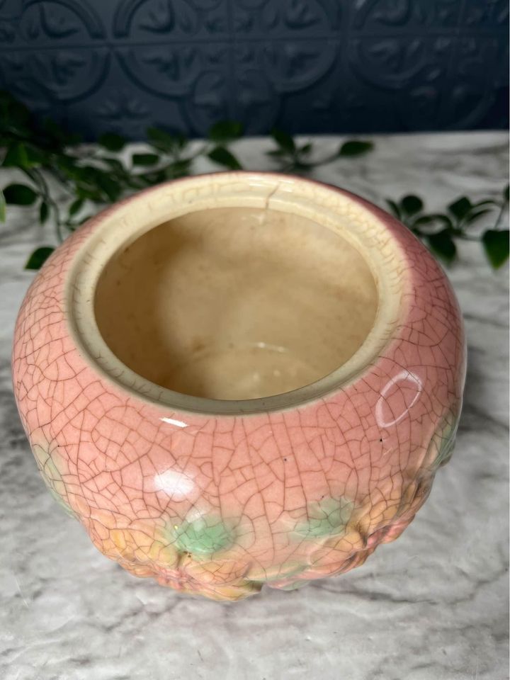 Crackle Pink Planter Pot With Flowers