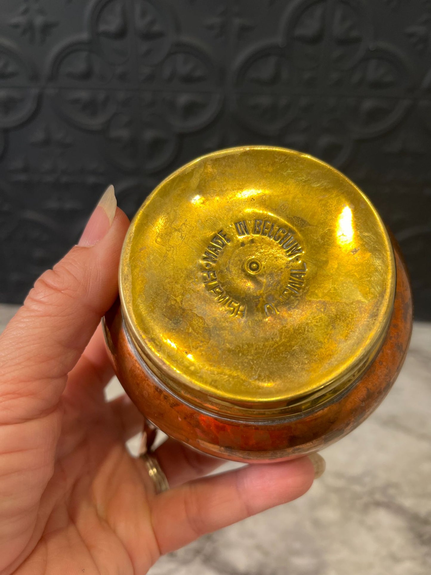 Copper and Brass Pitcher Made in Belgium