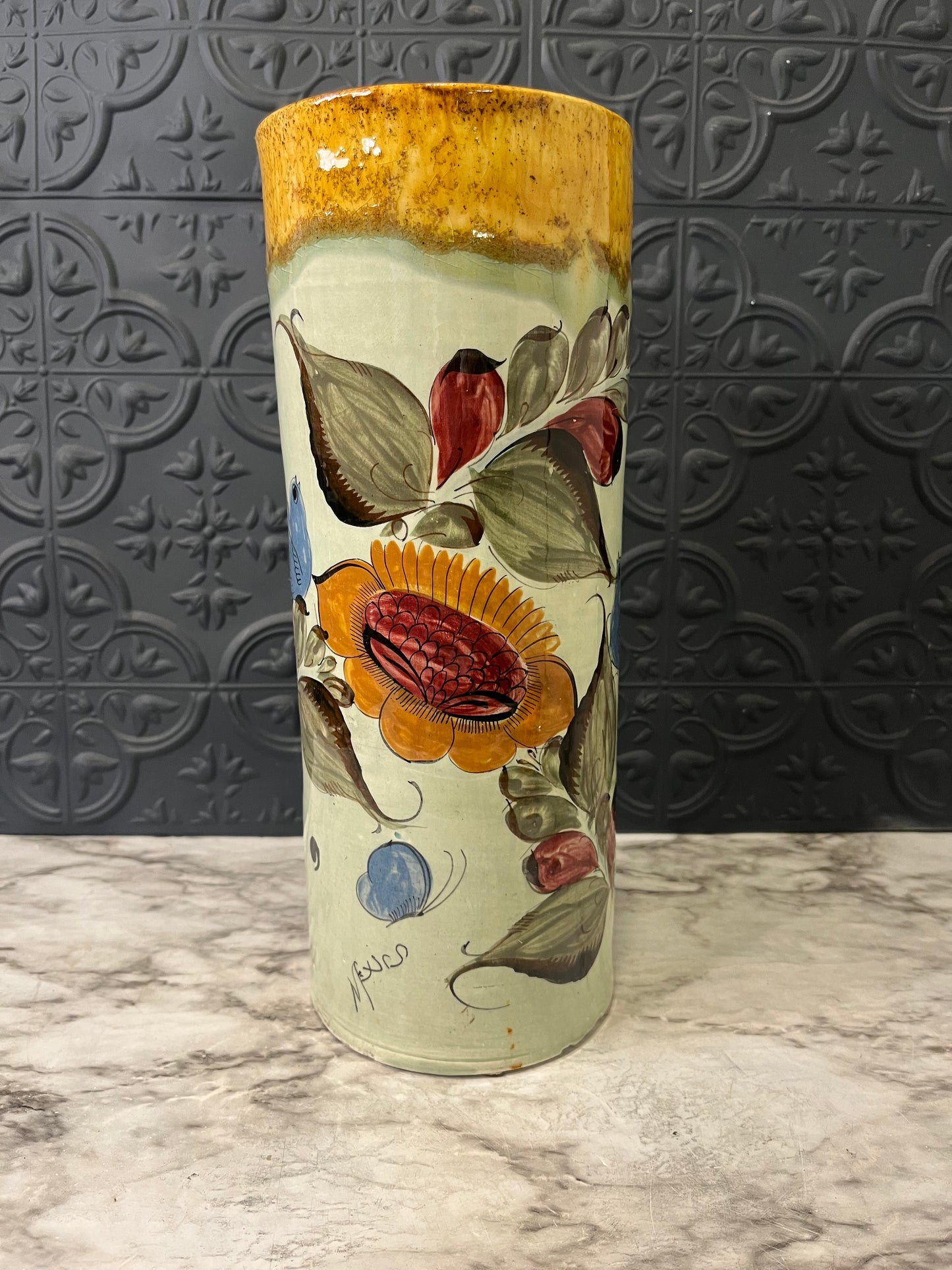 Mexican Pottery Tall Cylinder Vase