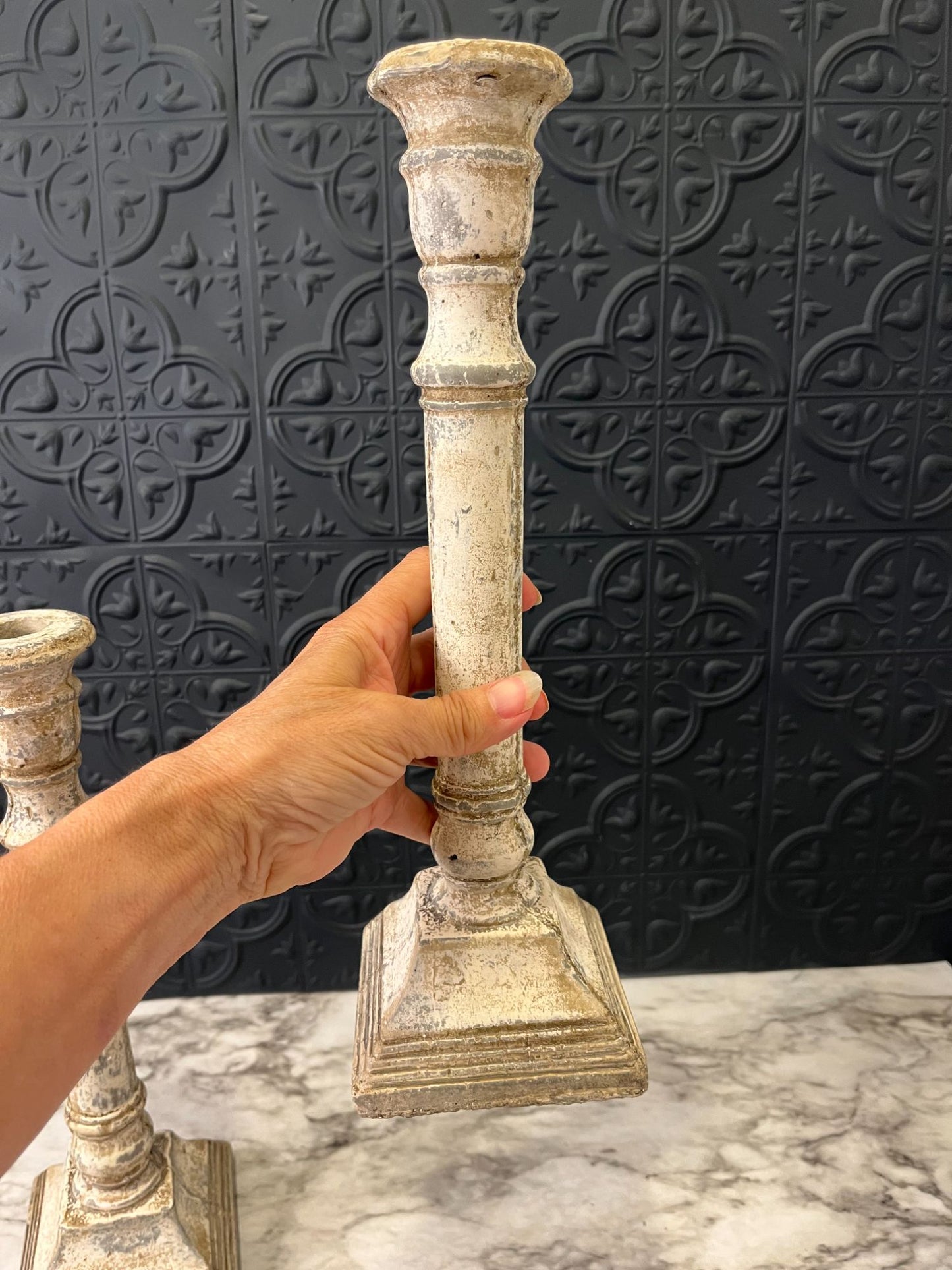Tall Cream Metal Candle Holders x 2