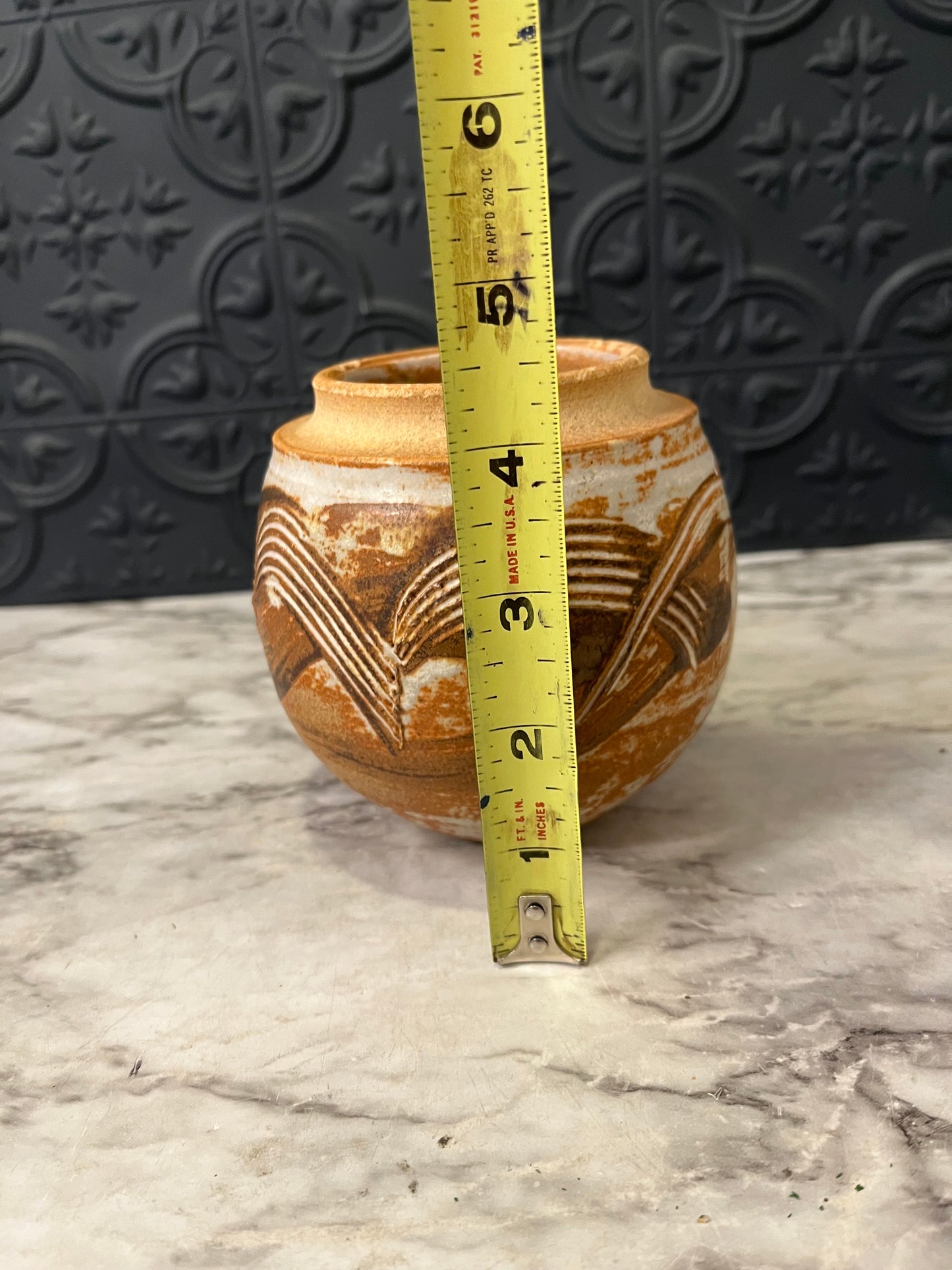 Small Pottery Pot with Stripe Design