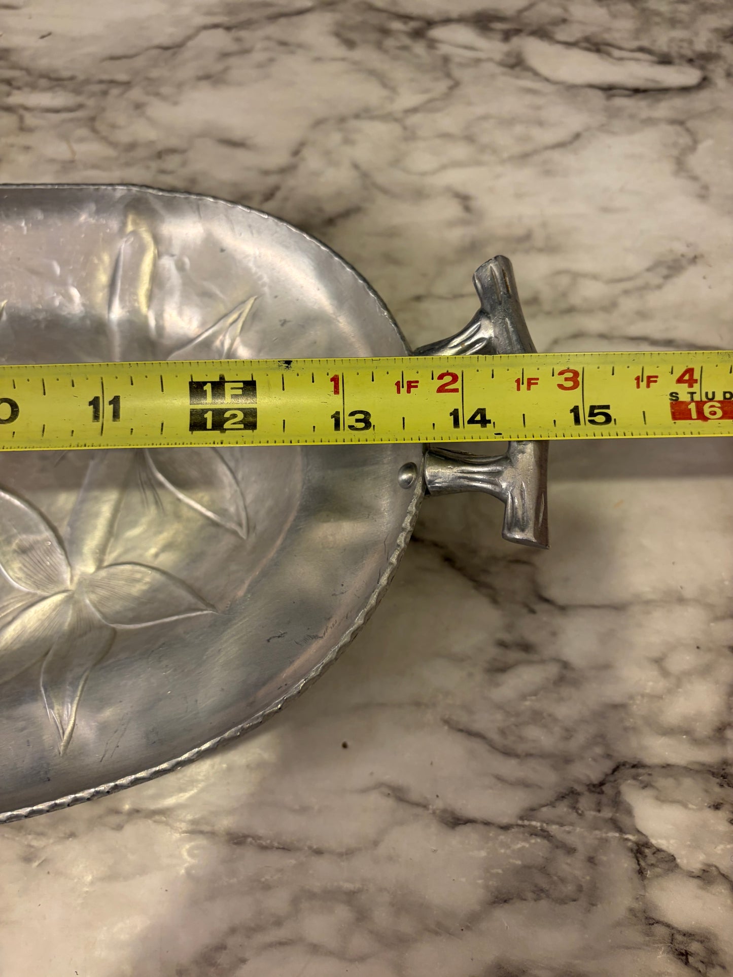 Aluminum Oval Bamboo Tray Mid Century