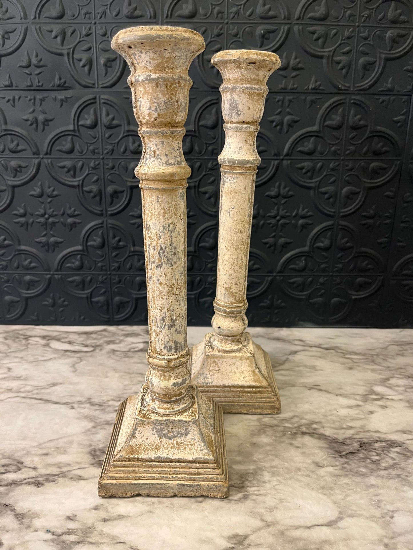 Tall Cream Metal Candle Holders x 2