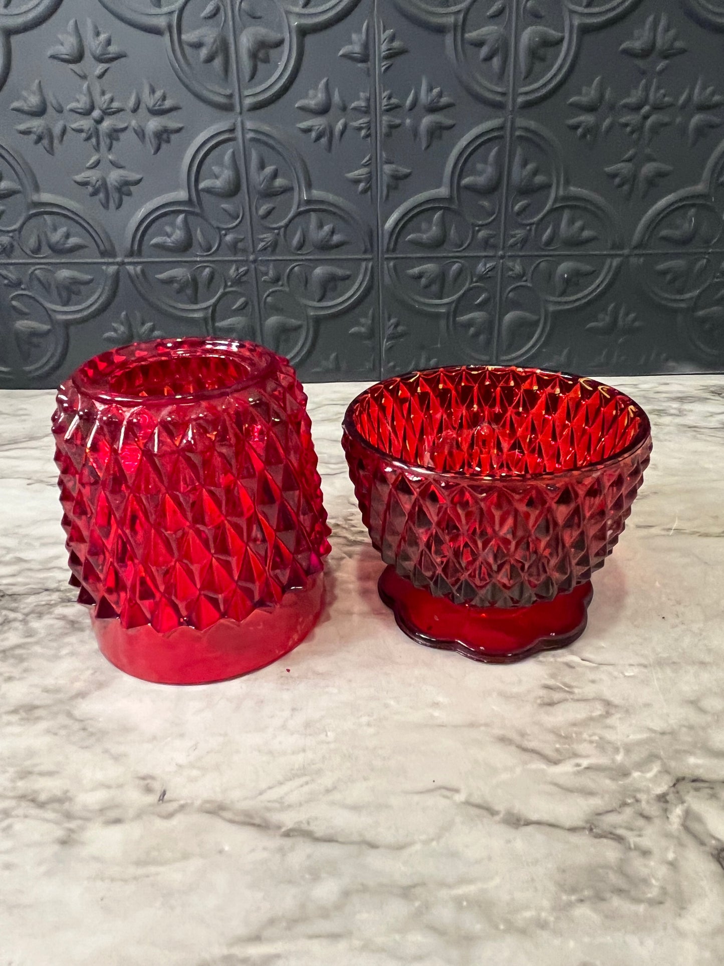 Indiana Glass Red Diamond Point Fairy Lamp