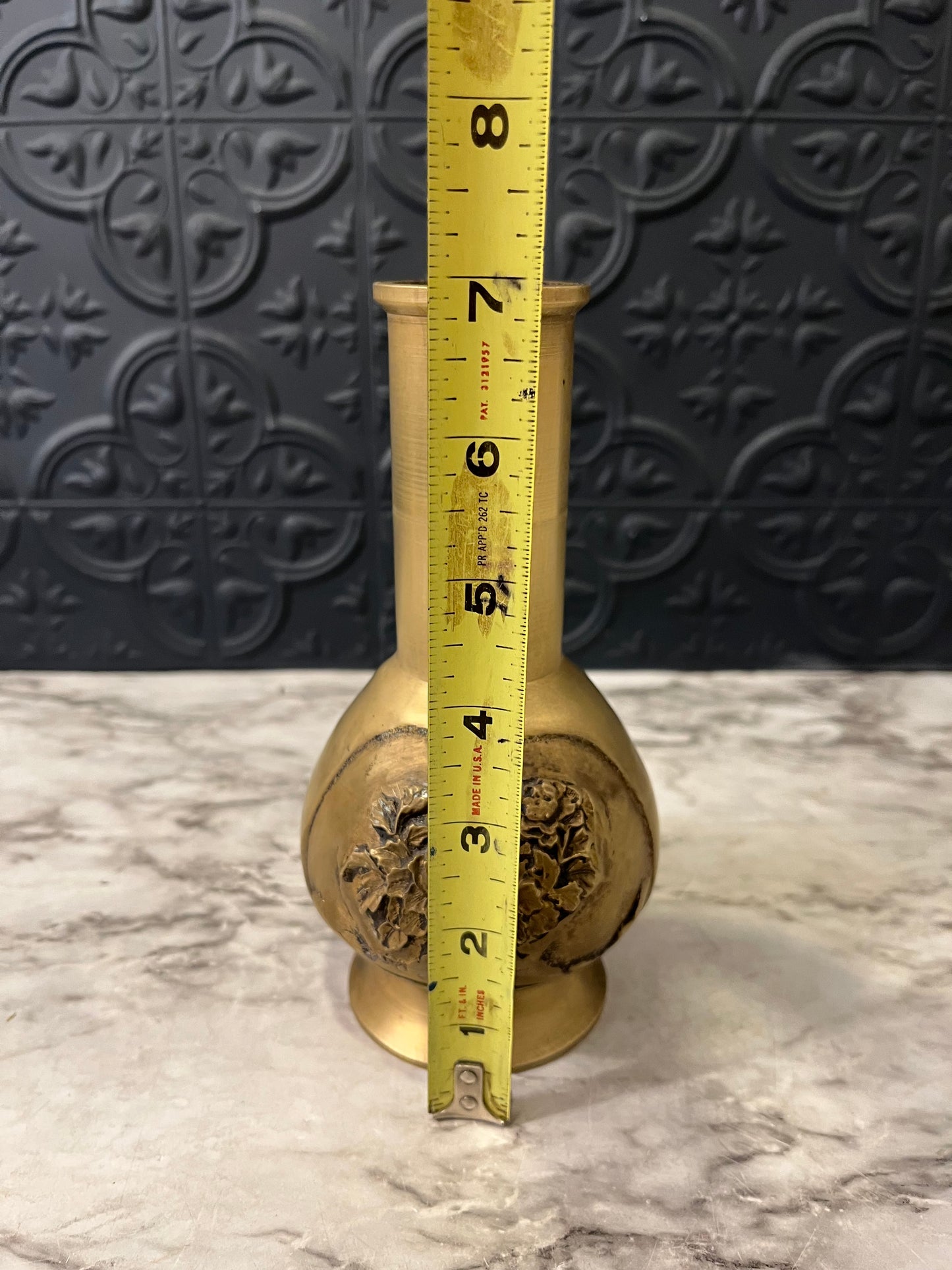 Antique Japanese Brass Vase with Peonies