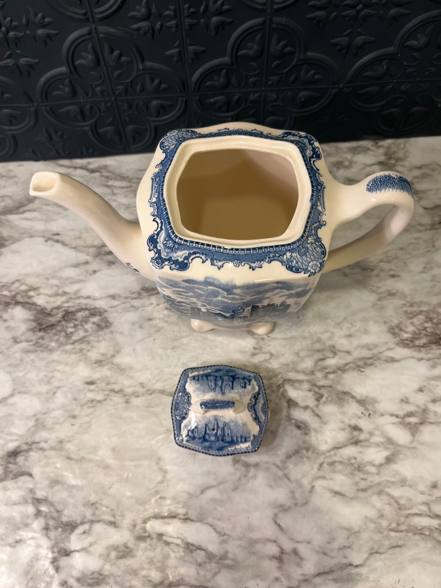 Vintage Johnson Brother Blue and White Teapot