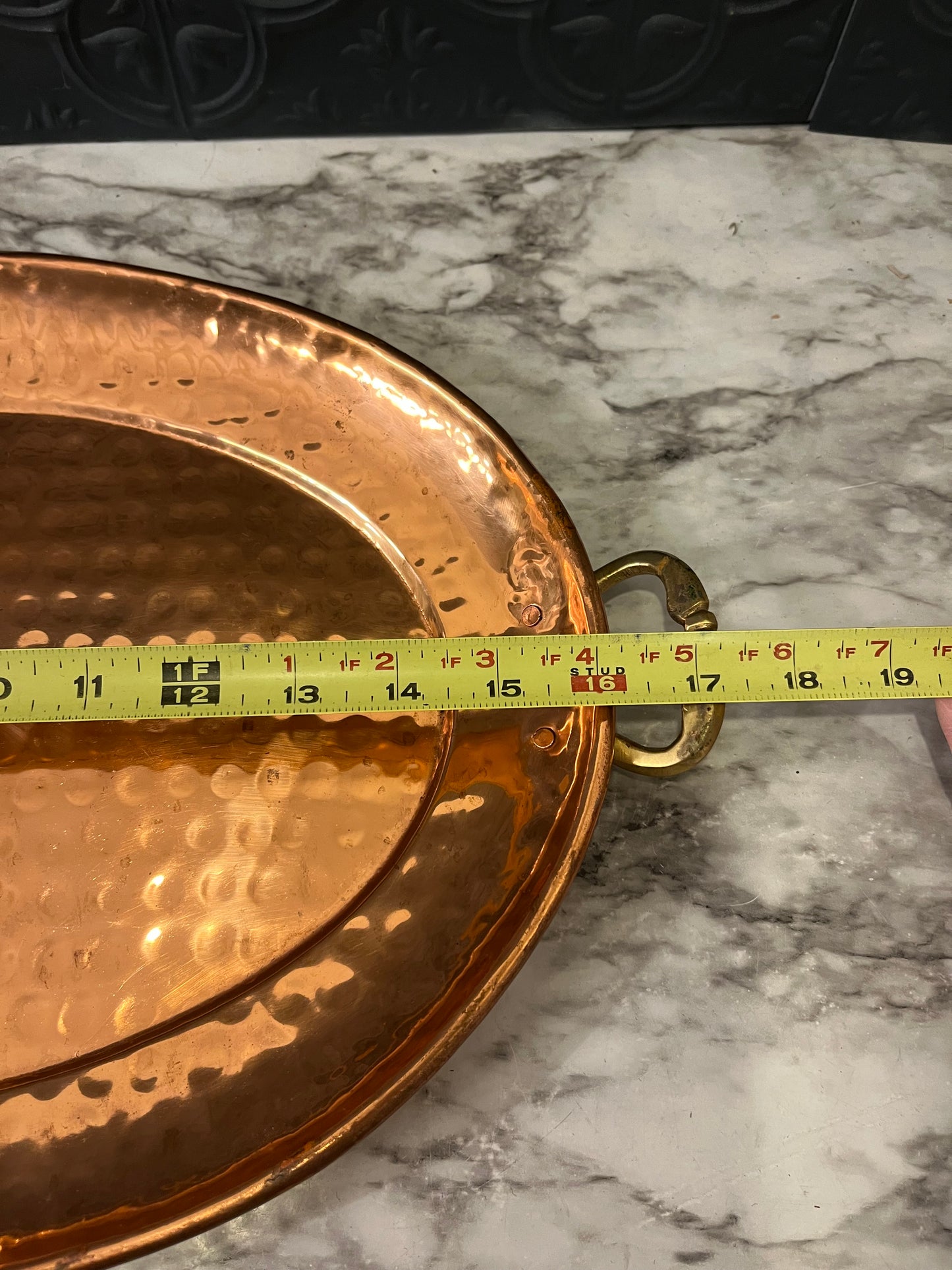 Oval Hammered Copper Tray with Brass Handles 15"