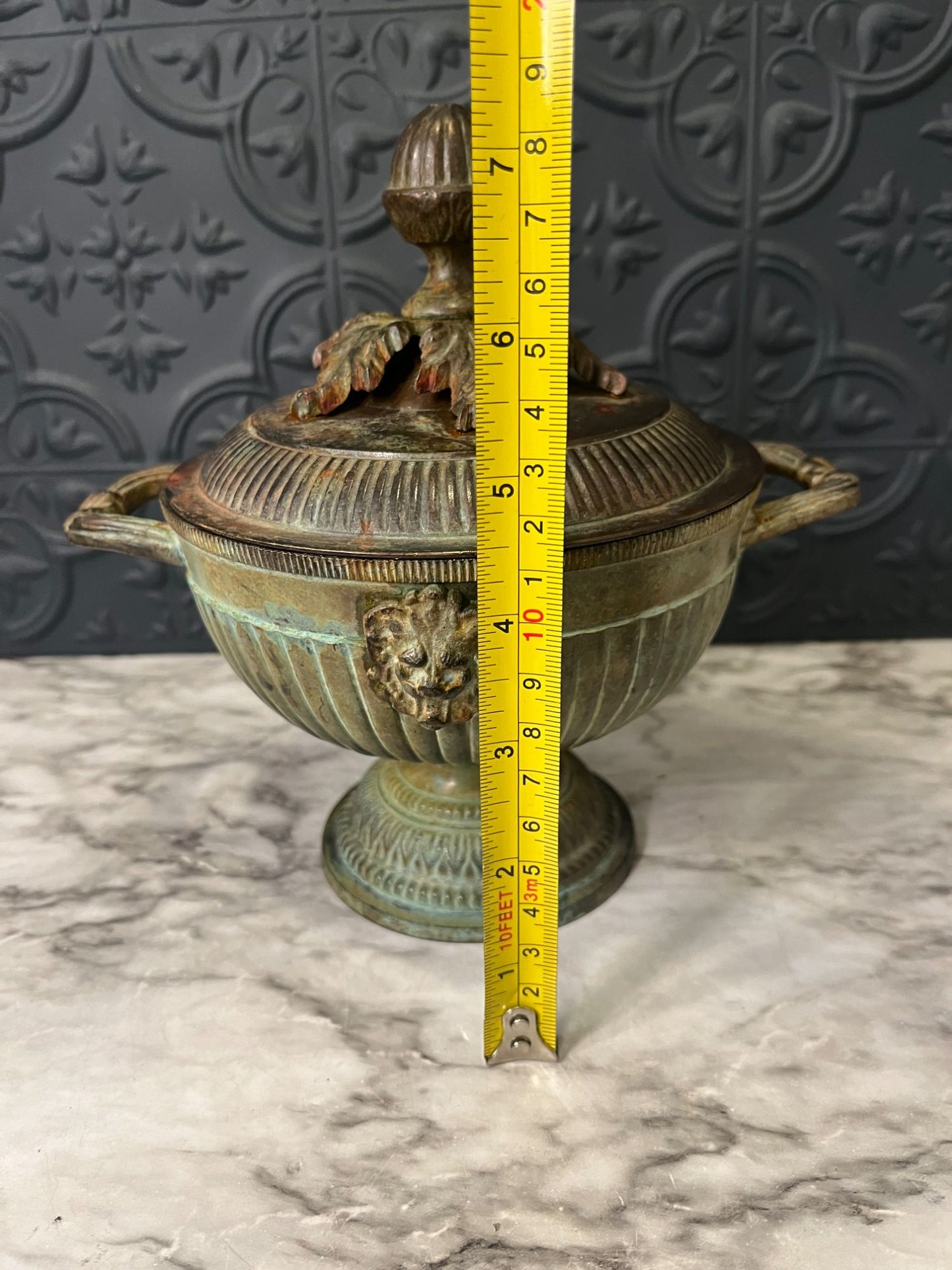 Vintage Metal Lion Trinket Bowl with Lid