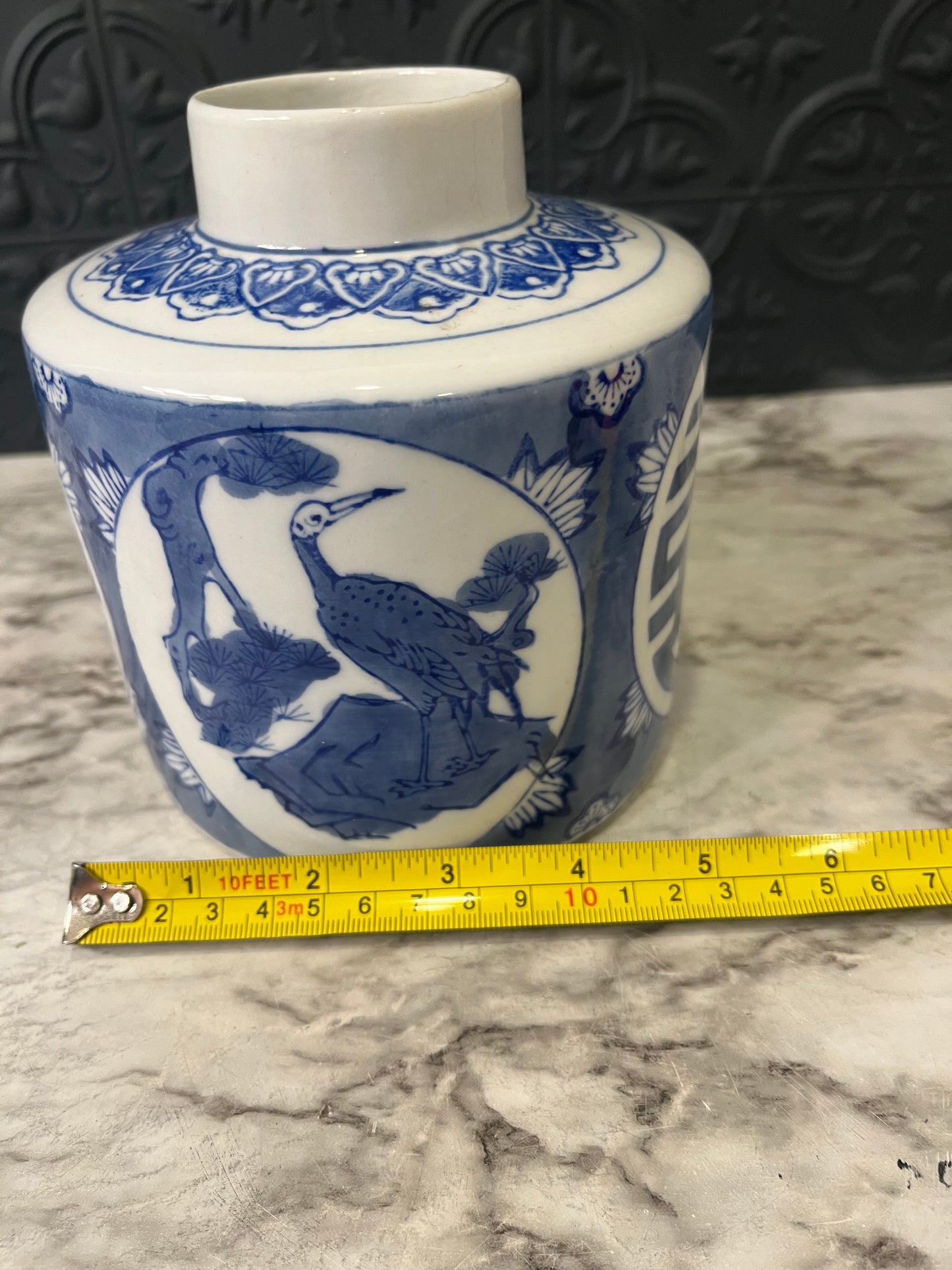 Blue and White Vase with Stork Image