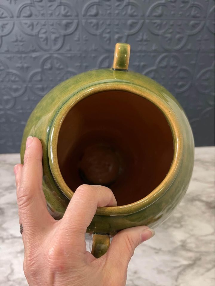 Large Green Glazed Vase With Brown Bottom