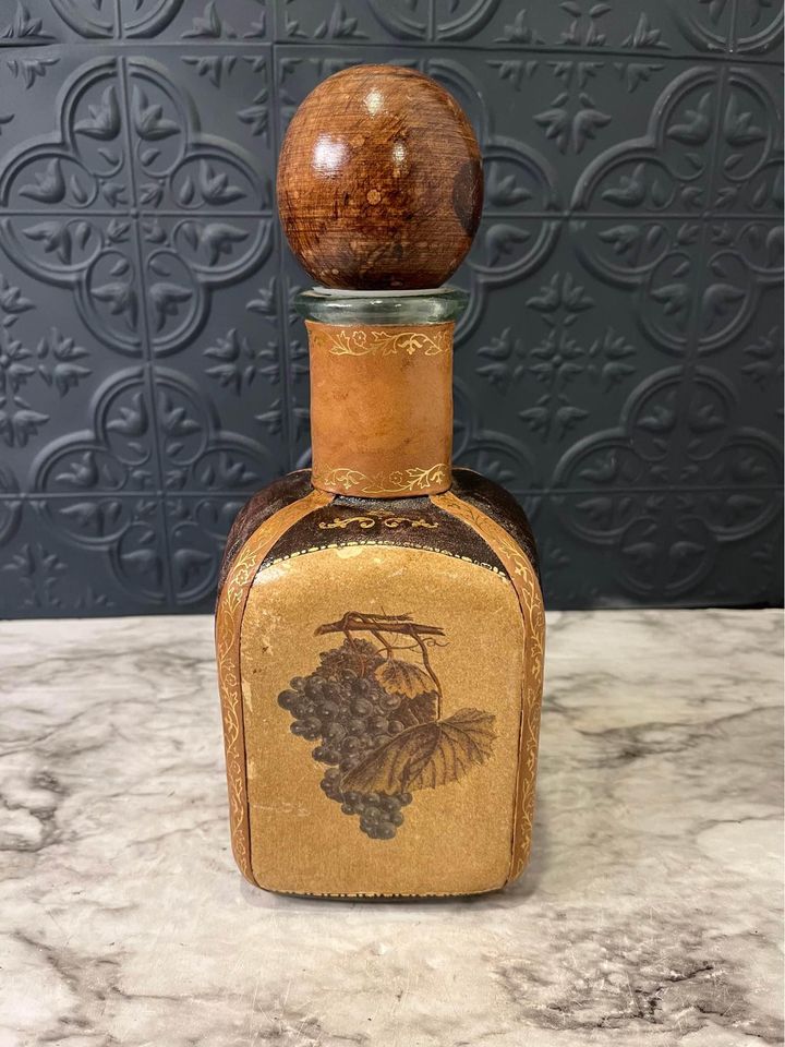 Brown Leather Wrapped Decanter with fruit