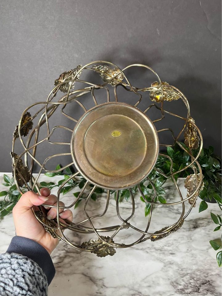 Silverplate basket with grapes