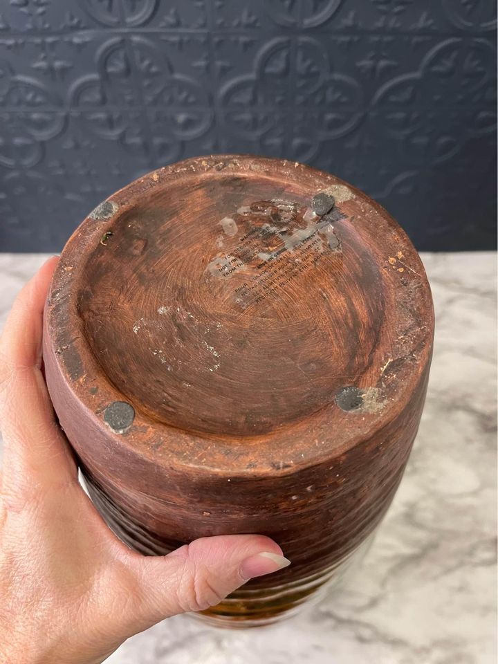 Large Green Glazed Vase With Brown Bottom