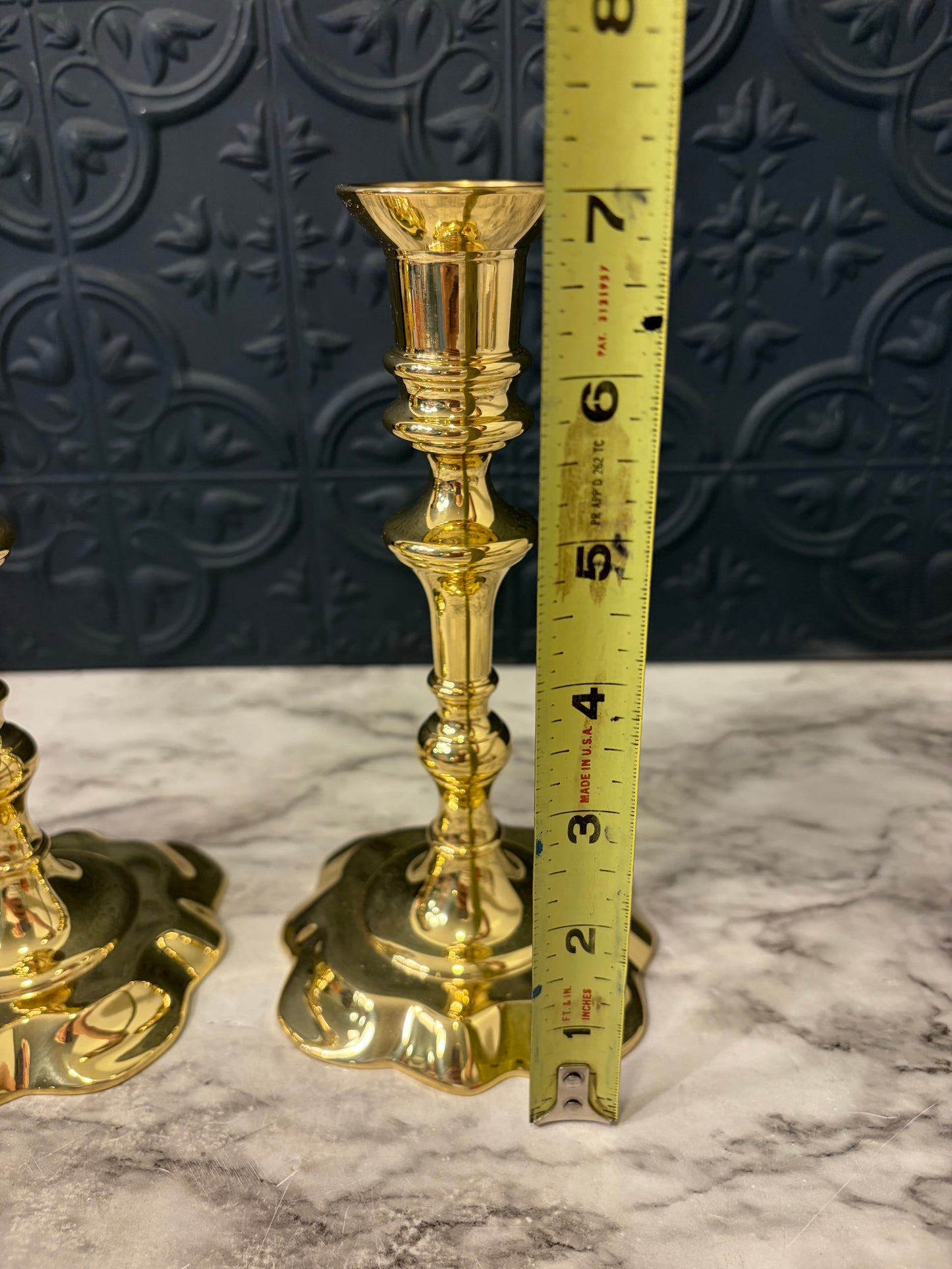 Baldwin Shiny Brass Candlesticks with Scalloped bottom x2