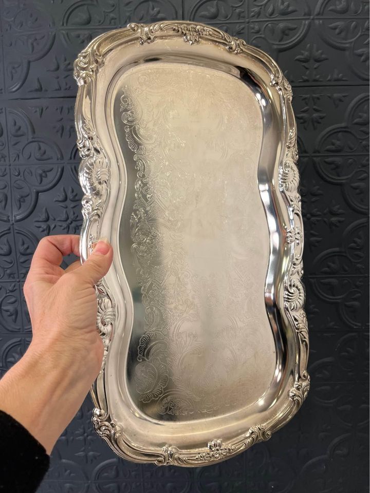 Etched Silver Plate Rectangle Shape Tray